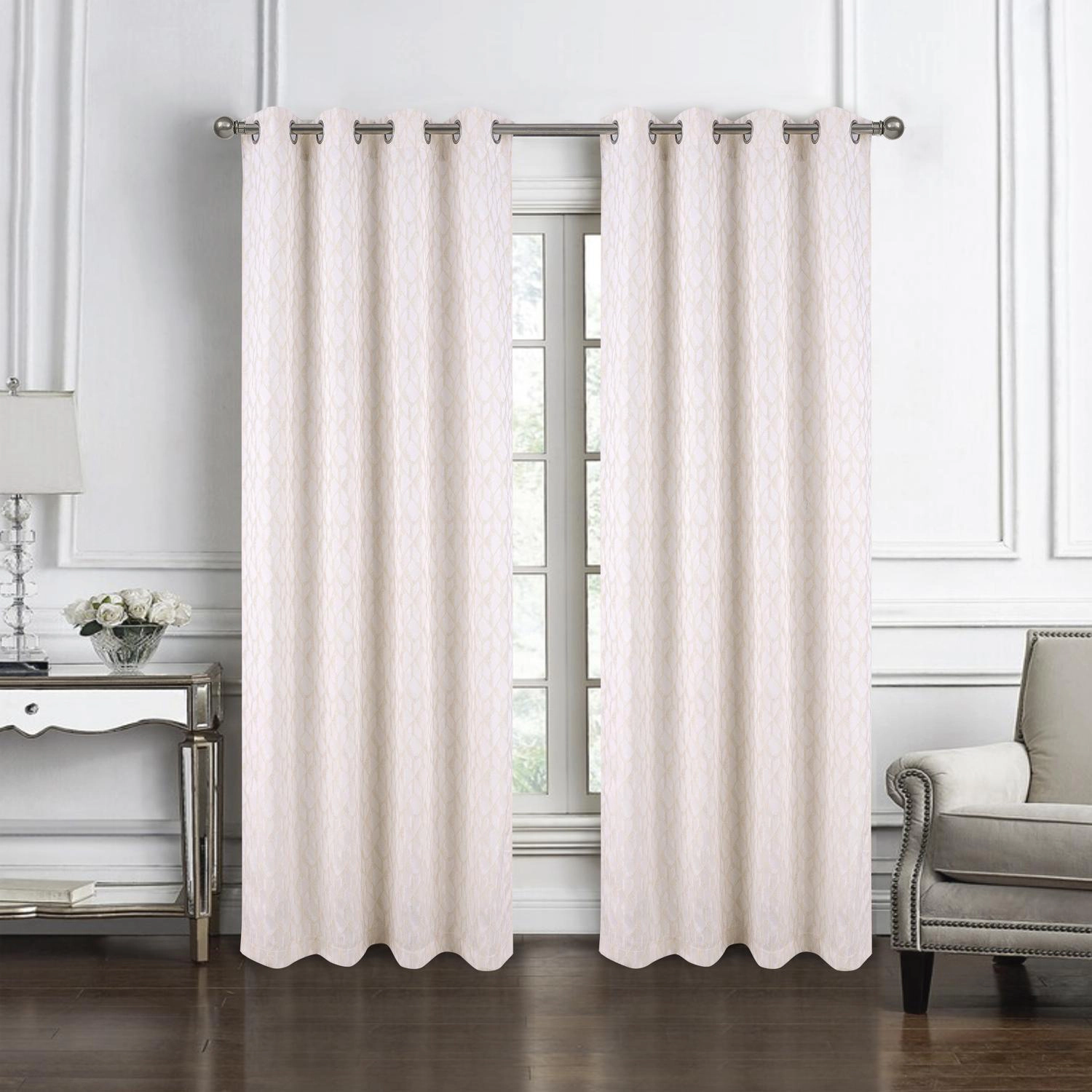 RT Designer Collection Cubix Jacquard Grommet Luxurious Modern Design Curtain Panel 54" x 84" Silver
