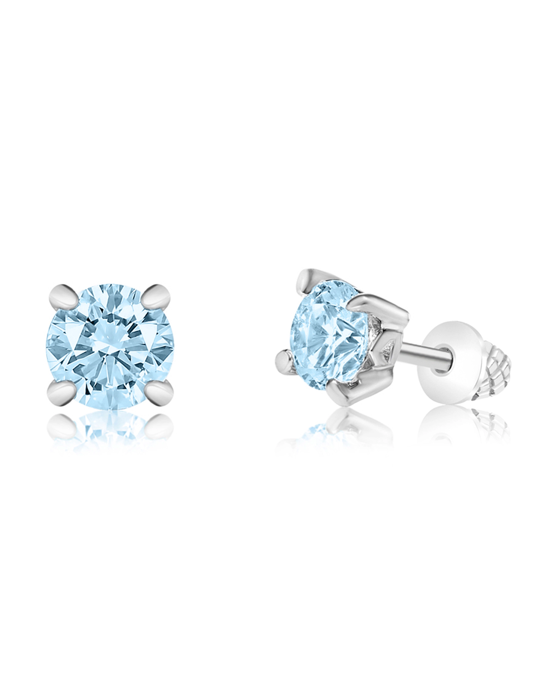 CHANTEUR March Birthstone Crystal Stud Earrings - White Gold Palladium Plating, Surgical Steel Posts, Screw Back - Kids Girls