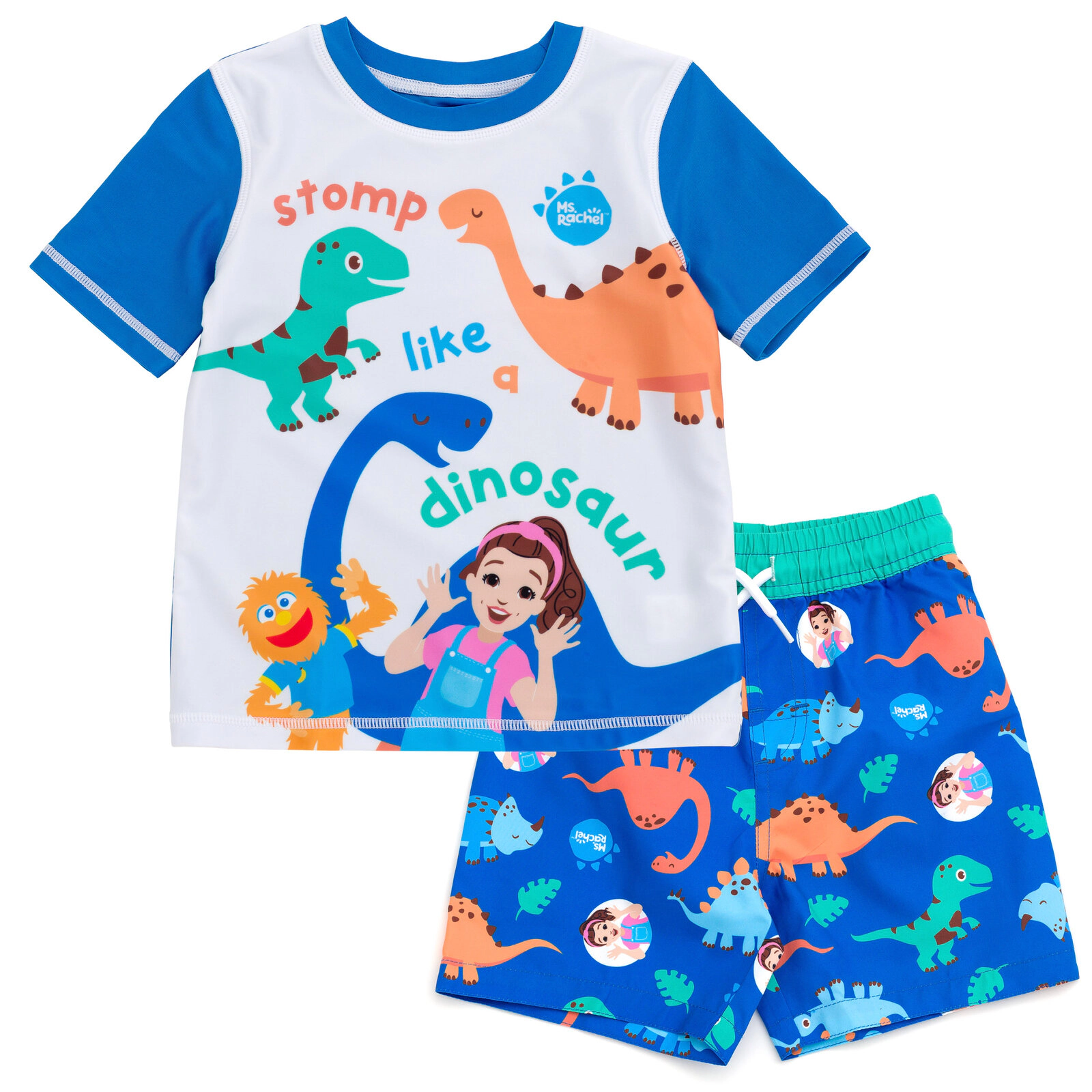 Ms. Rachel Boys' Swimwear 2-Piece Rash Guard and Swim Trunks Set
