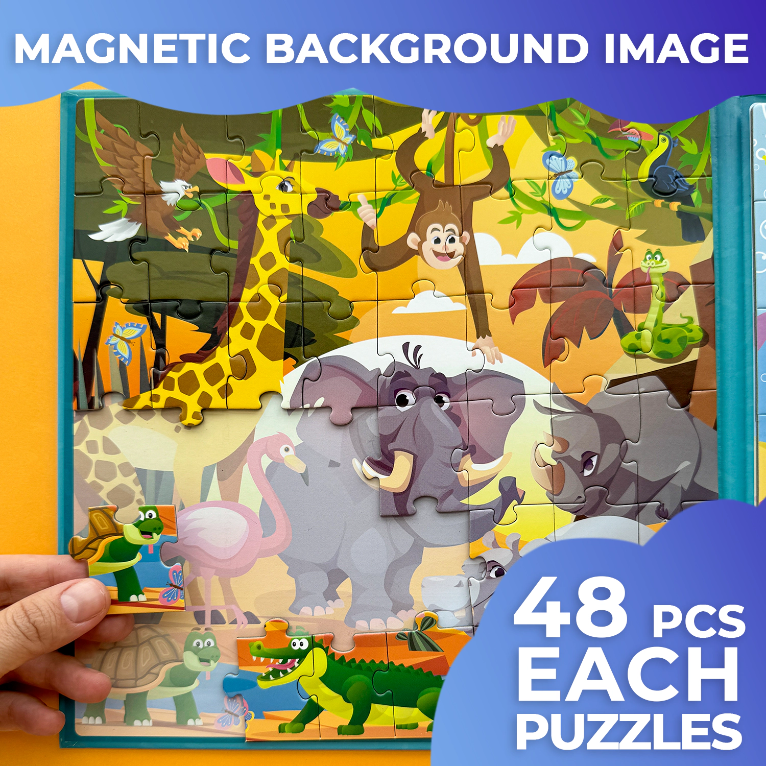 QUOKKA Magnetic Travel Puzzle Set - 2x48 Piece Jigsaw Puzzles with Animal, Fantasy and Map Themes for Kids Ages 2-8