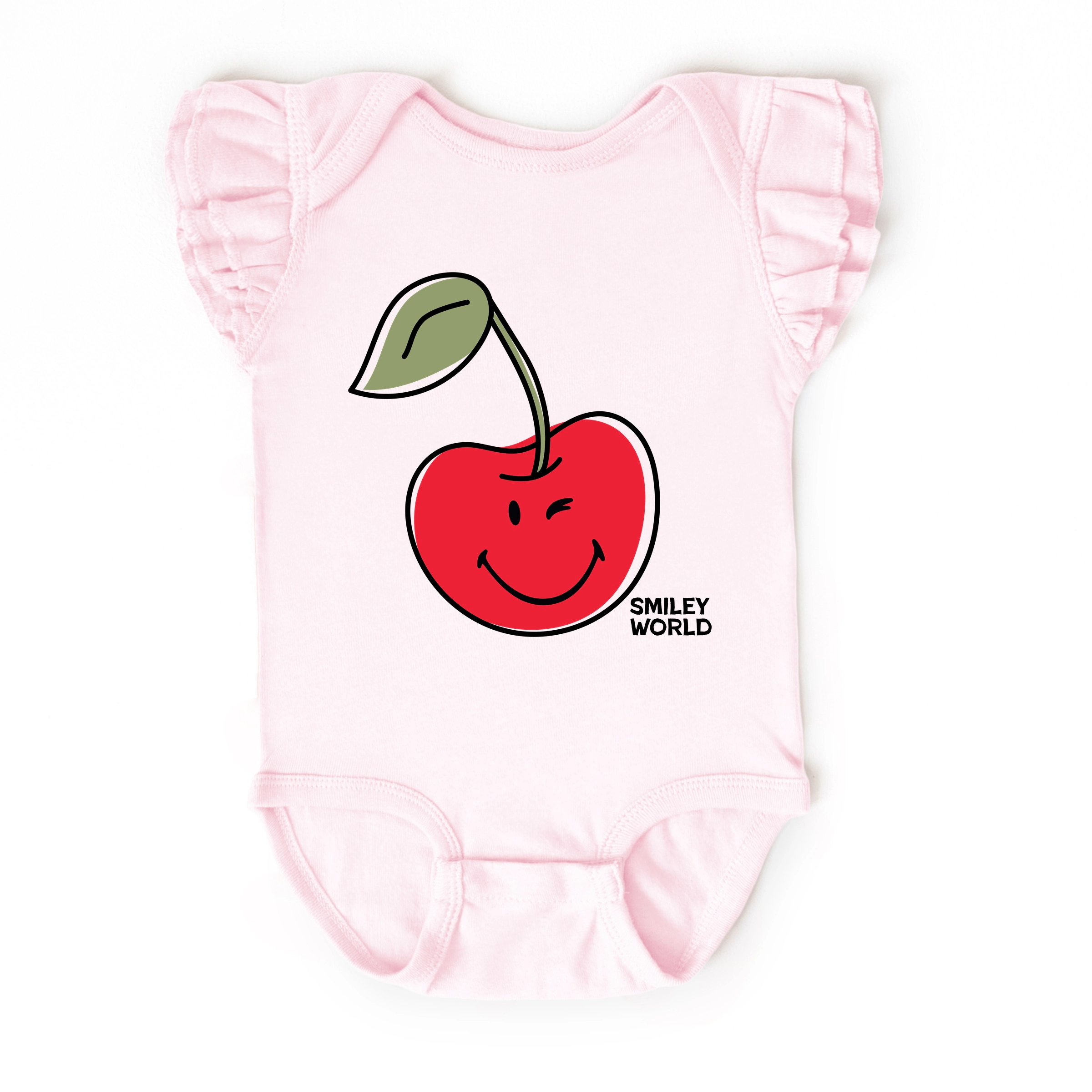 The Juniper Shop - Infant Girl's Flutter Sleeve Bodysuit SmileyWorld Winky Cherry