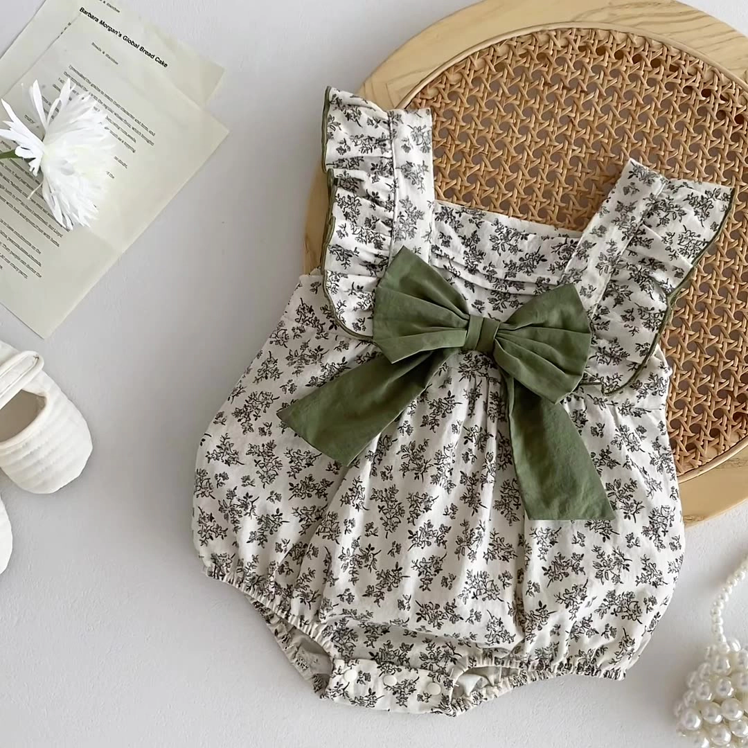 MyKids-USA Summer Hot Selling Baby Girls Sleeveless Square Neck Floral Print bodysuit