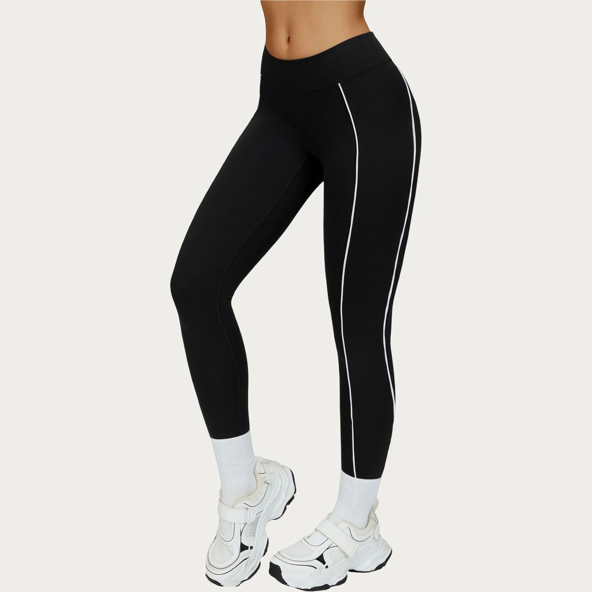 Anna-Kaci Active Women's High Waist Performance Leggings with Contrast Piping and Sculpting Stretch Fit