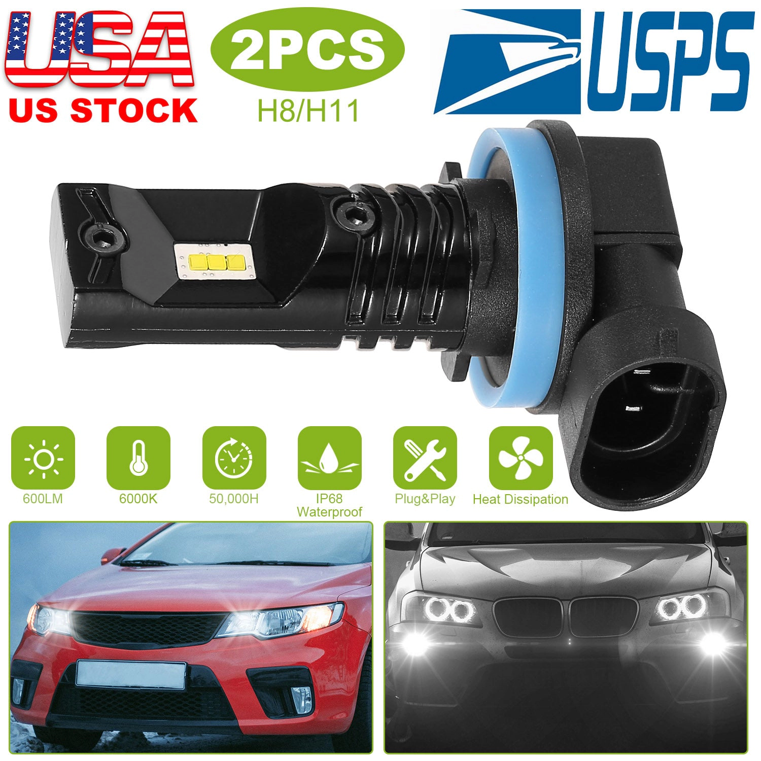 GBruno H8/H9/H11 LED Fog Light Bulbs 2-Pack