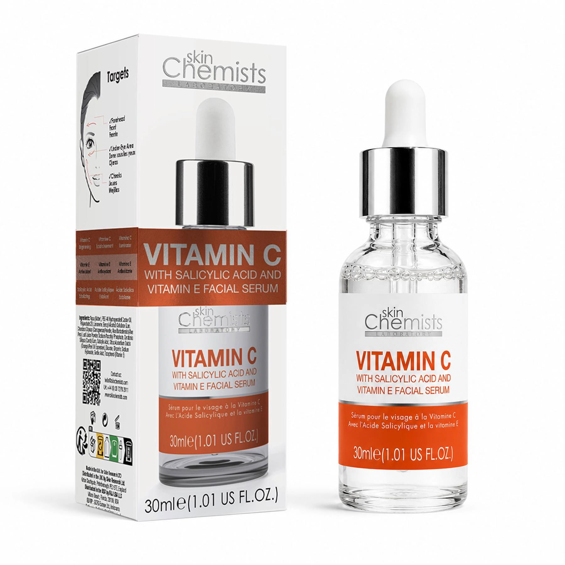 skinChemists Vitamin C & Salicylic Acid Facial Serum 30ml - Brightening Gel for Acne, Blemishes and Large Pores