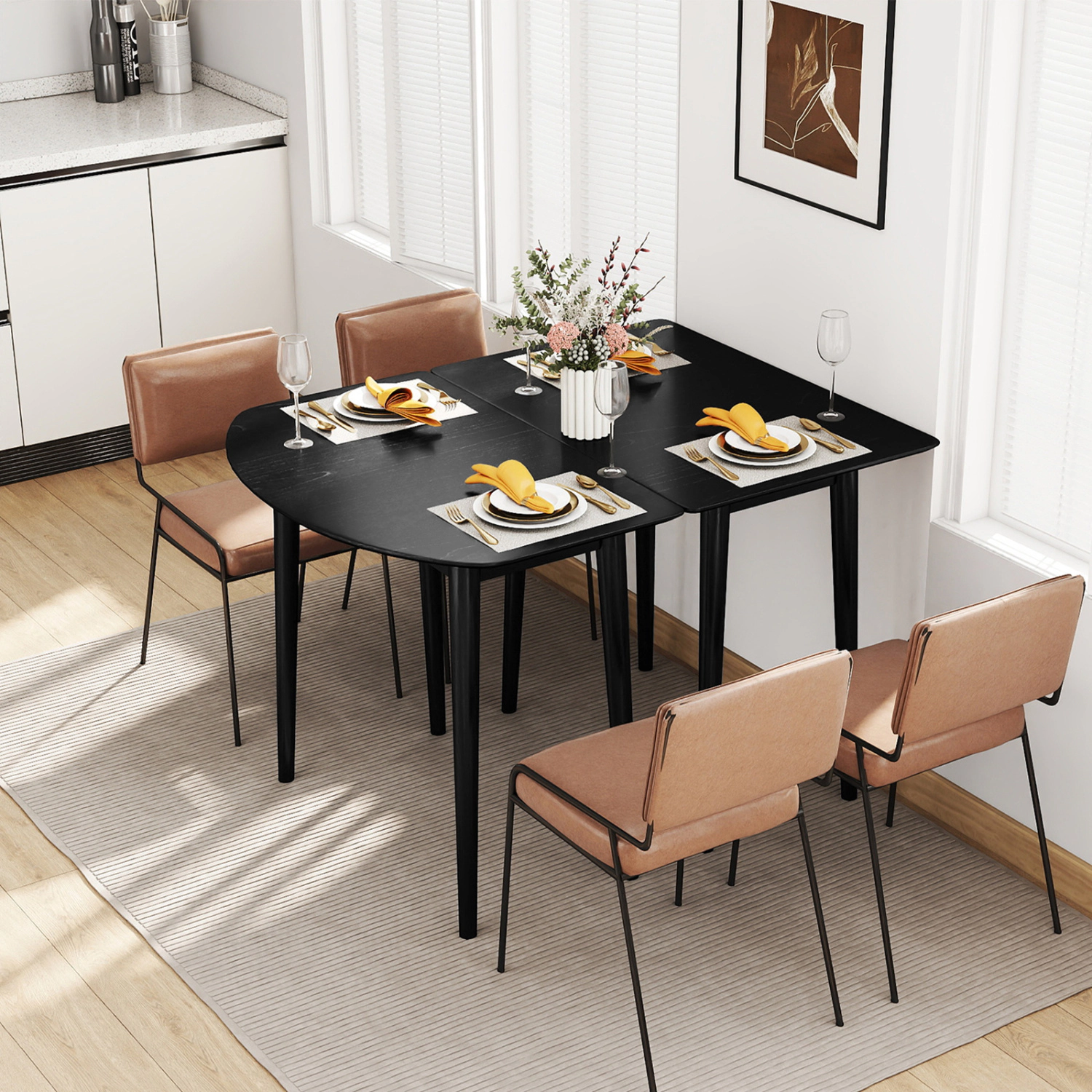LJG Extendable Dining Table Set with 2 Half-Round and 1 Rectangular Tables