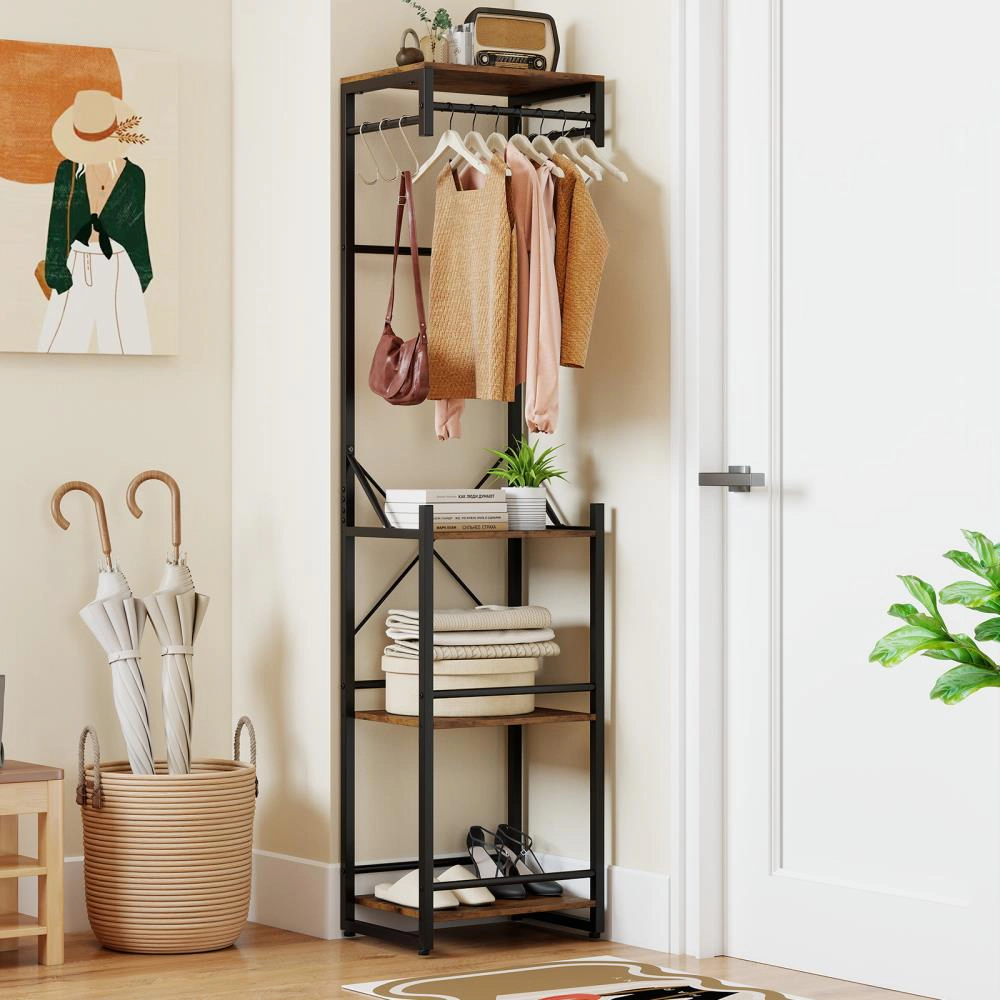 Hivvago Freestanding Coat Rack with 4 Storage Shelves and 6 Hooks