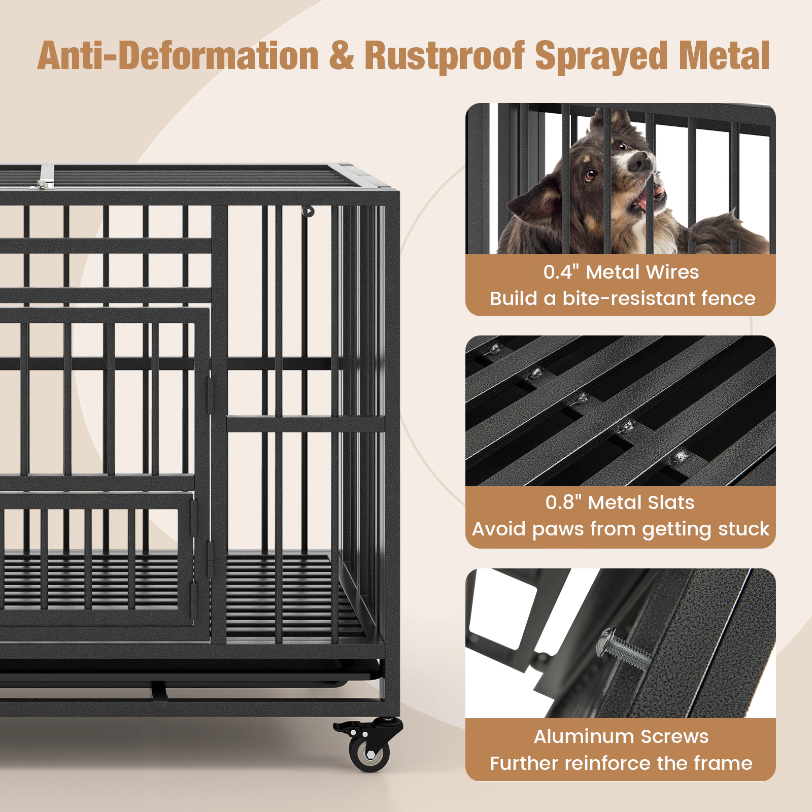 SUGIFT Foldable Heavy-Duty Dog Crate 135-lb Capacity Chew-proof Cage with Lockable Universal Wheels Black