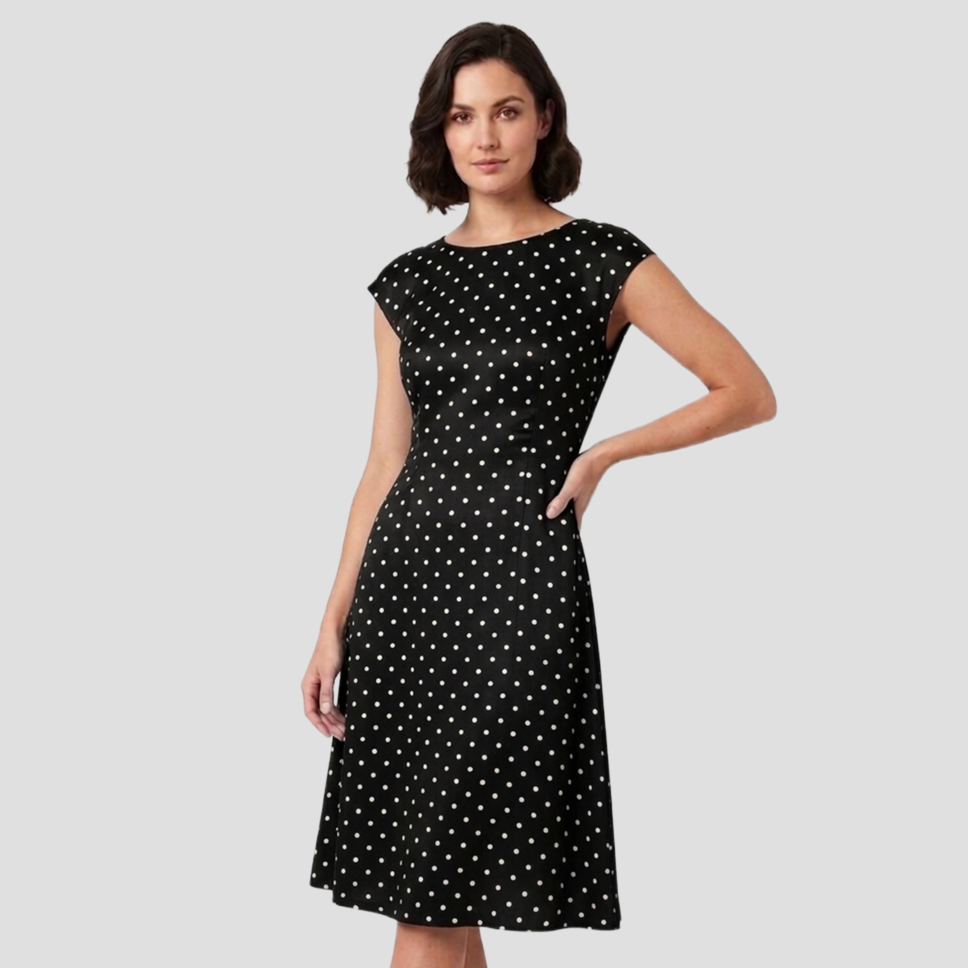 Artyska Womens Midi boat neck cap Sleeve Polka Dot Fit & Flare Dress