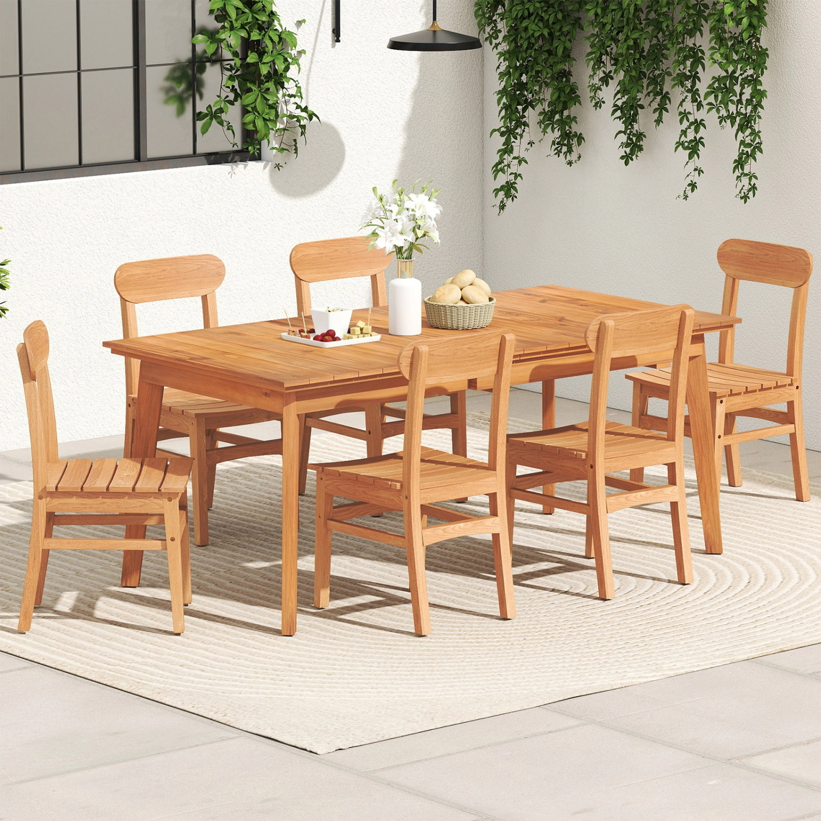 SUGIFT Teak Wood Armless Patio Dining Chair with Slatted Seat 220-Lb Capacity 18-in Seat Height Natural