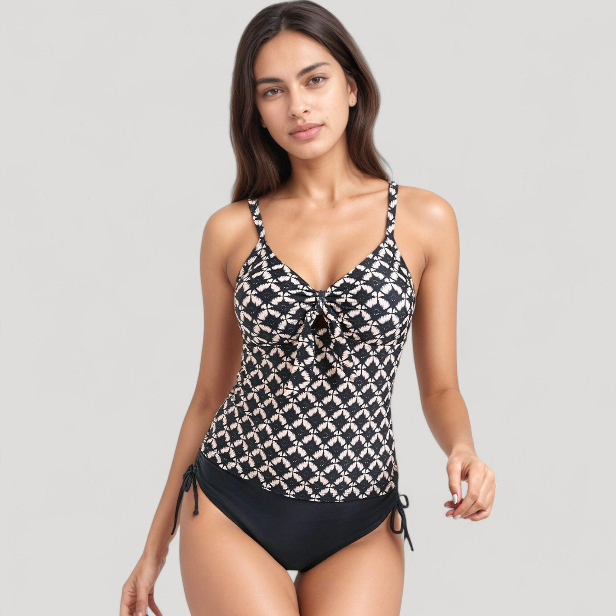 Anna-Kaci Women’s Tankini Two-Piece Swim Set with Front Tie and Adjustable Side Bottoms