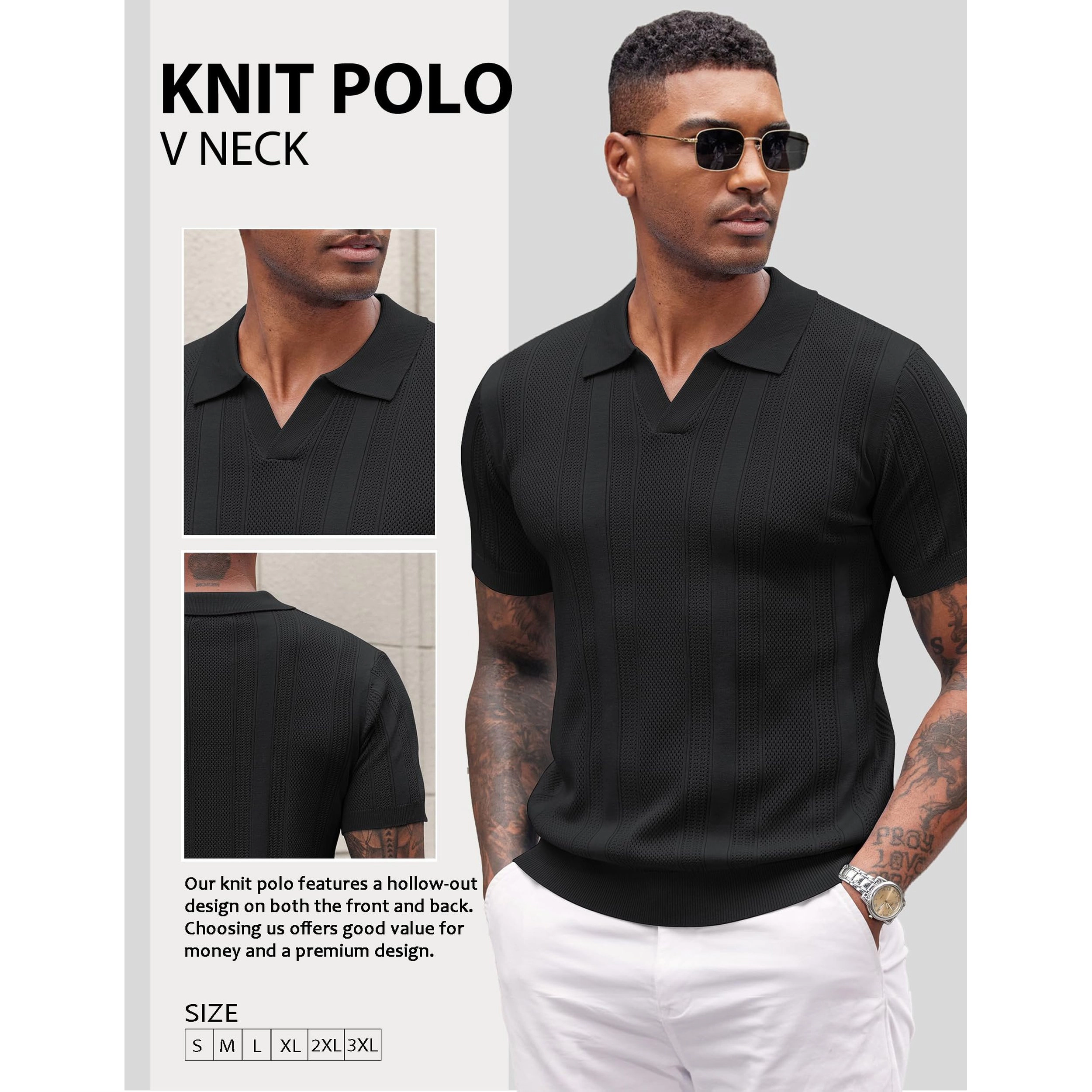 COOFANDY Men's Regular Fit Textured Knit Short Sleeve Polo Shirt