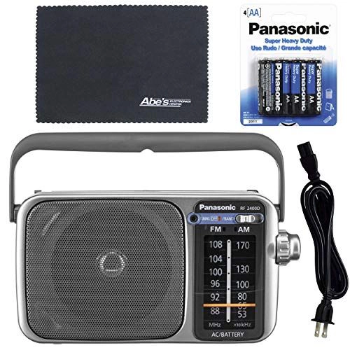 Panasonic RF-2400D / RF-2400 Portable FM/AM Radio with AFC Tuner + 4 X Panasonic AA Batteries + AOM Starter Bundle
