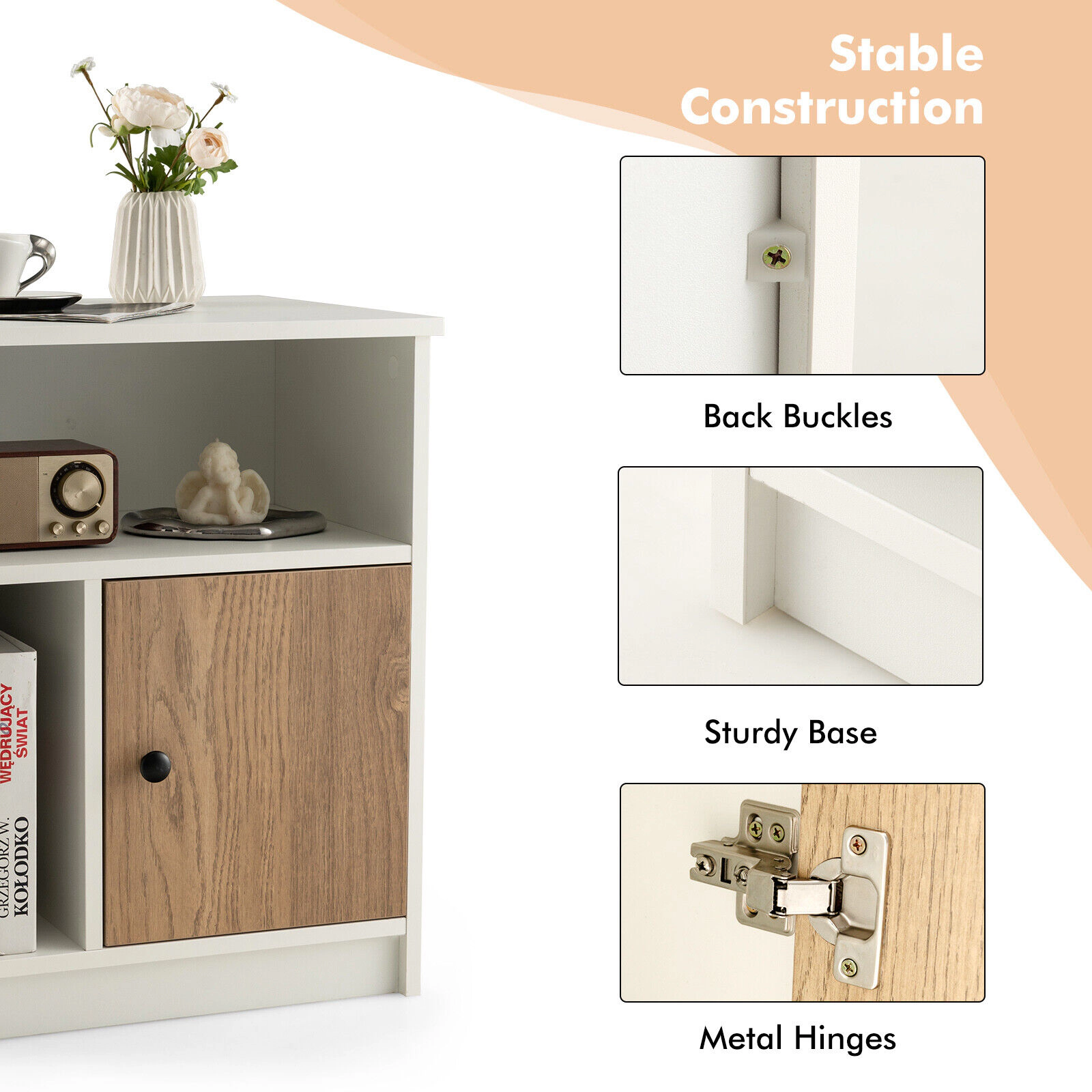 Glintex 2-Piece 25-Inch Tall Nightstand Set with Door Cabinet and Back Buckles, White