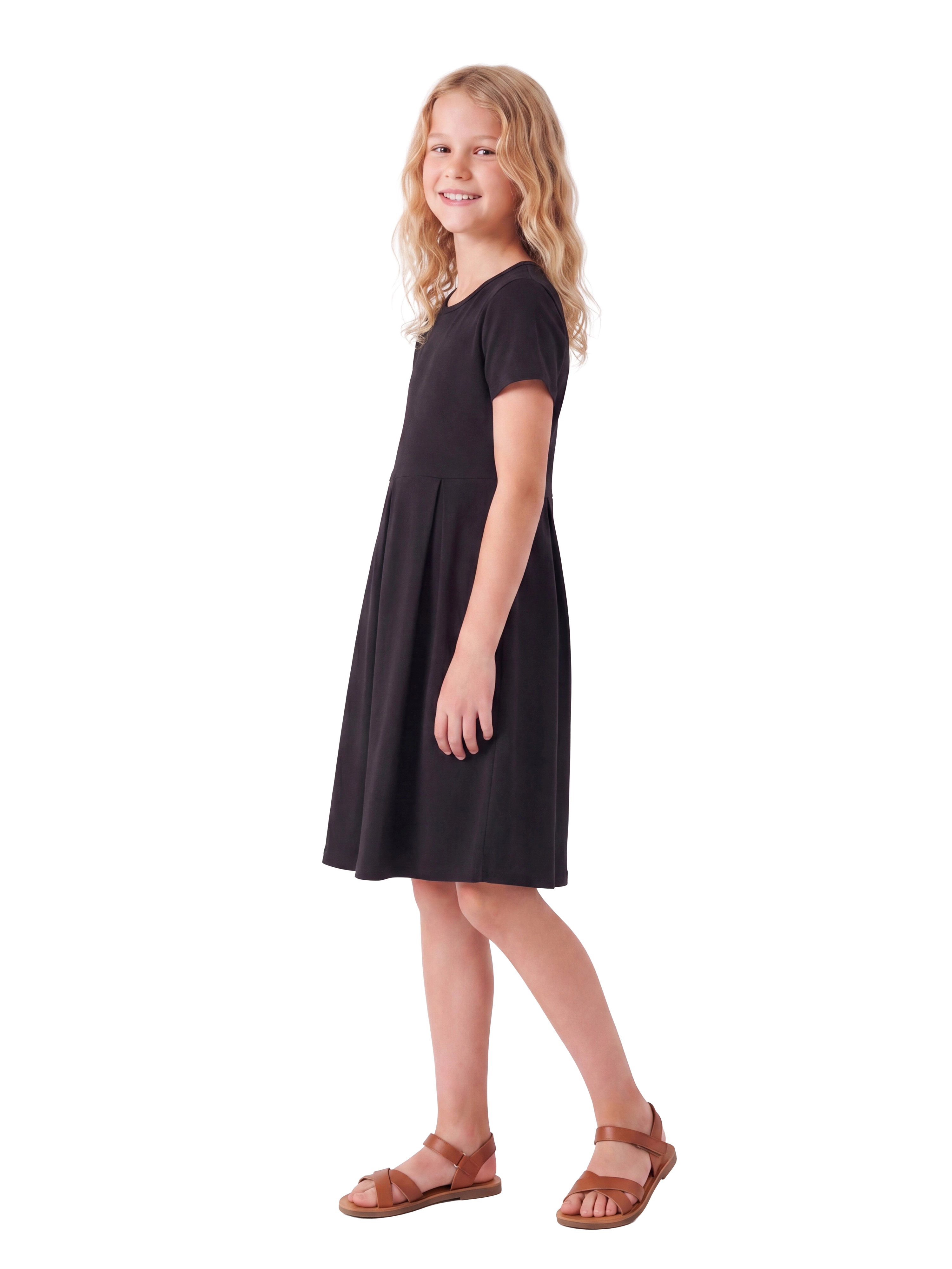 24sevenKid Essential Girls Short Sleeve Pleated Party Dress