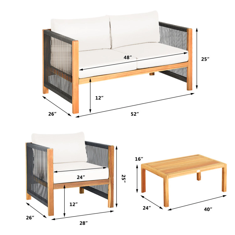 Hivvago 4 Pieces Wood Outdoor Patio Furniture Set With Cushions For Garden