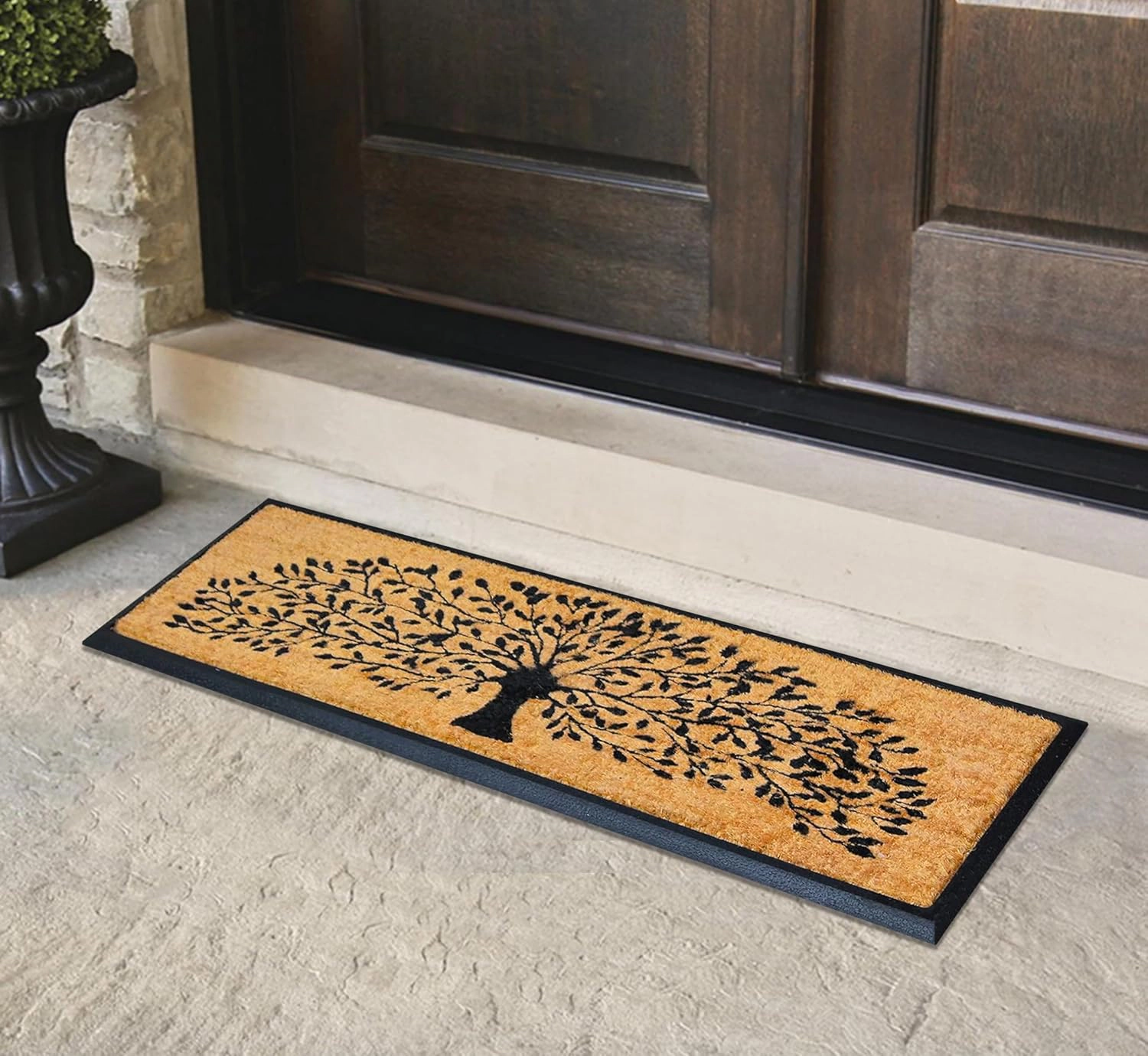 A1 Home Collections Coir and Rubber Door Mat 48x18 Inches Heavy Duty Durable Low-Profile Shredding Tree Black