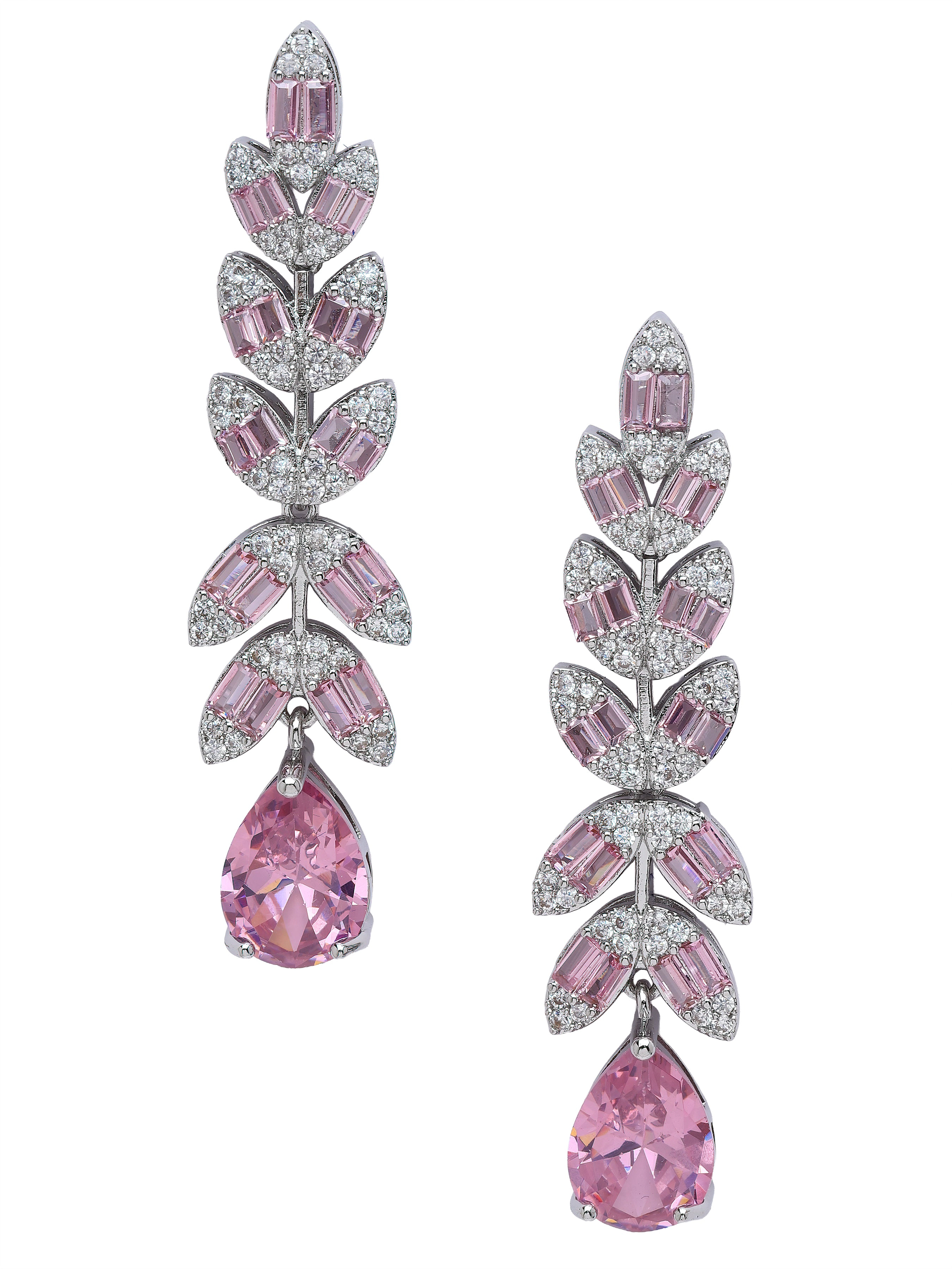 AGP PARIS Womens Leaf Baguette Waterfall Statement Drop Earrings