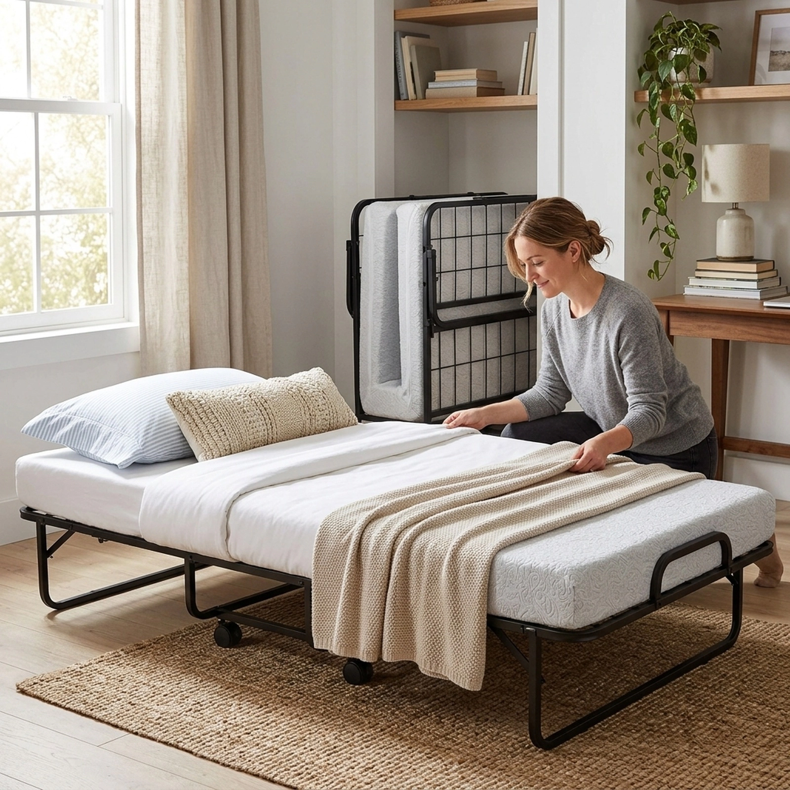 SUGIFT Twin Folding Bed with 4-Inch Memory Foam Mattress, Rollaway Guest Bed, 400-Lb Capacity