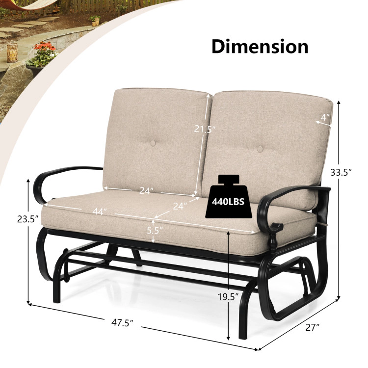 Hivvago 2 Seats Outdoor Swing Glider Chair With Comfortable Cushions