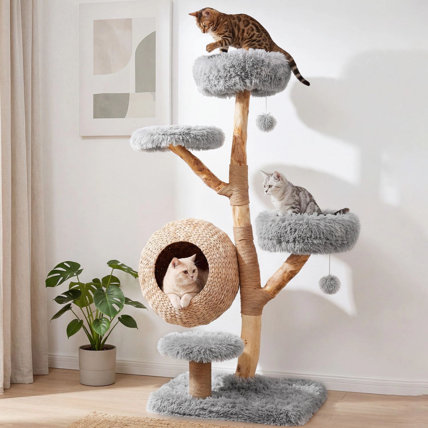 SlickBlue Multi-Level Cat Tree with Woven Condo, Beds and Perches
