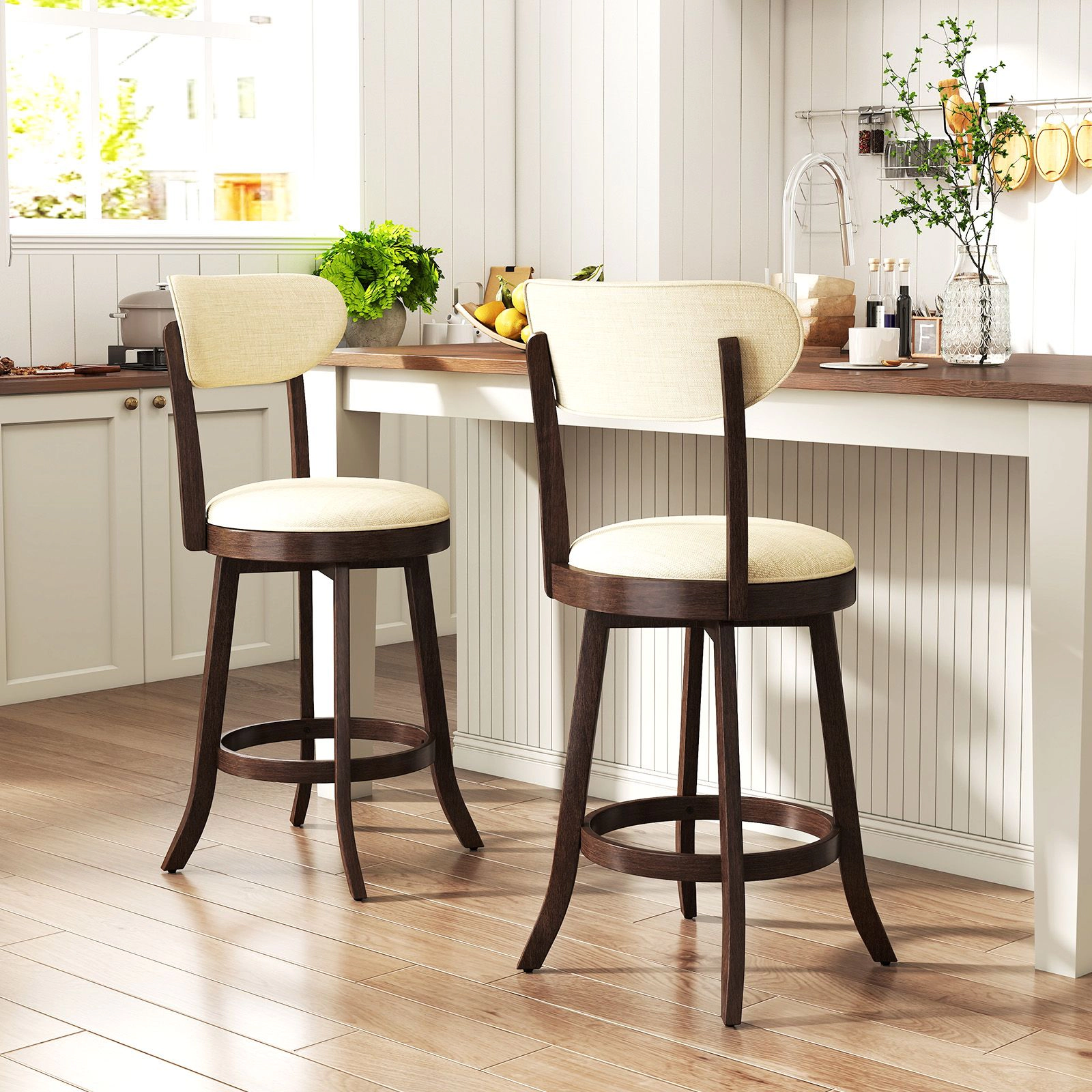 SlickBlue Set of 2 Swivel Counter Height Bar Stools with Linen Upholstered Seat Set