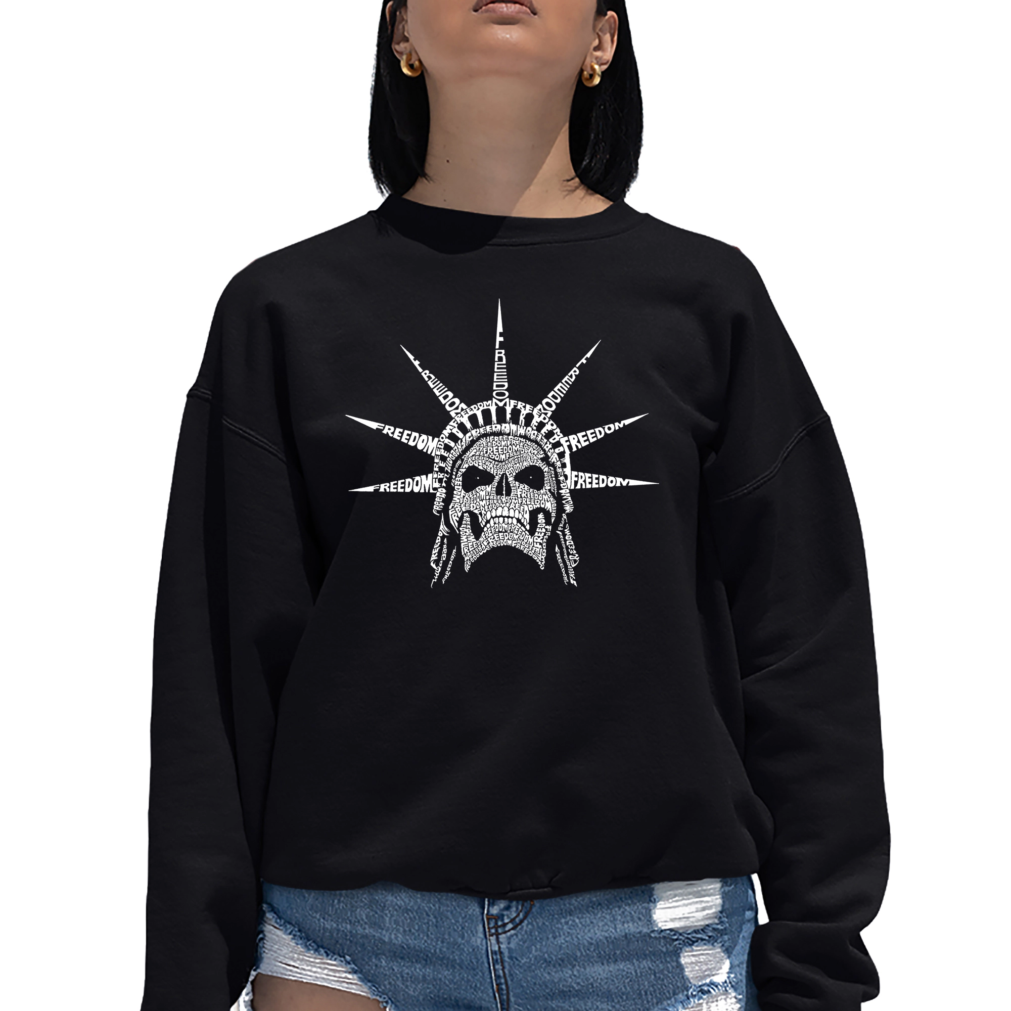LA Pop Art Freedom Skull - Women's Word Crewneck Sweatshirt