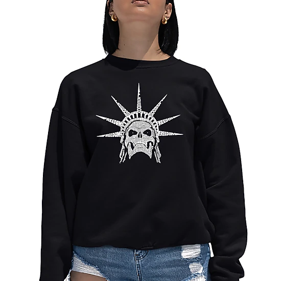 LA Pop Art Freedom Skull - Women's Word Art Crewneck Sweatshirt