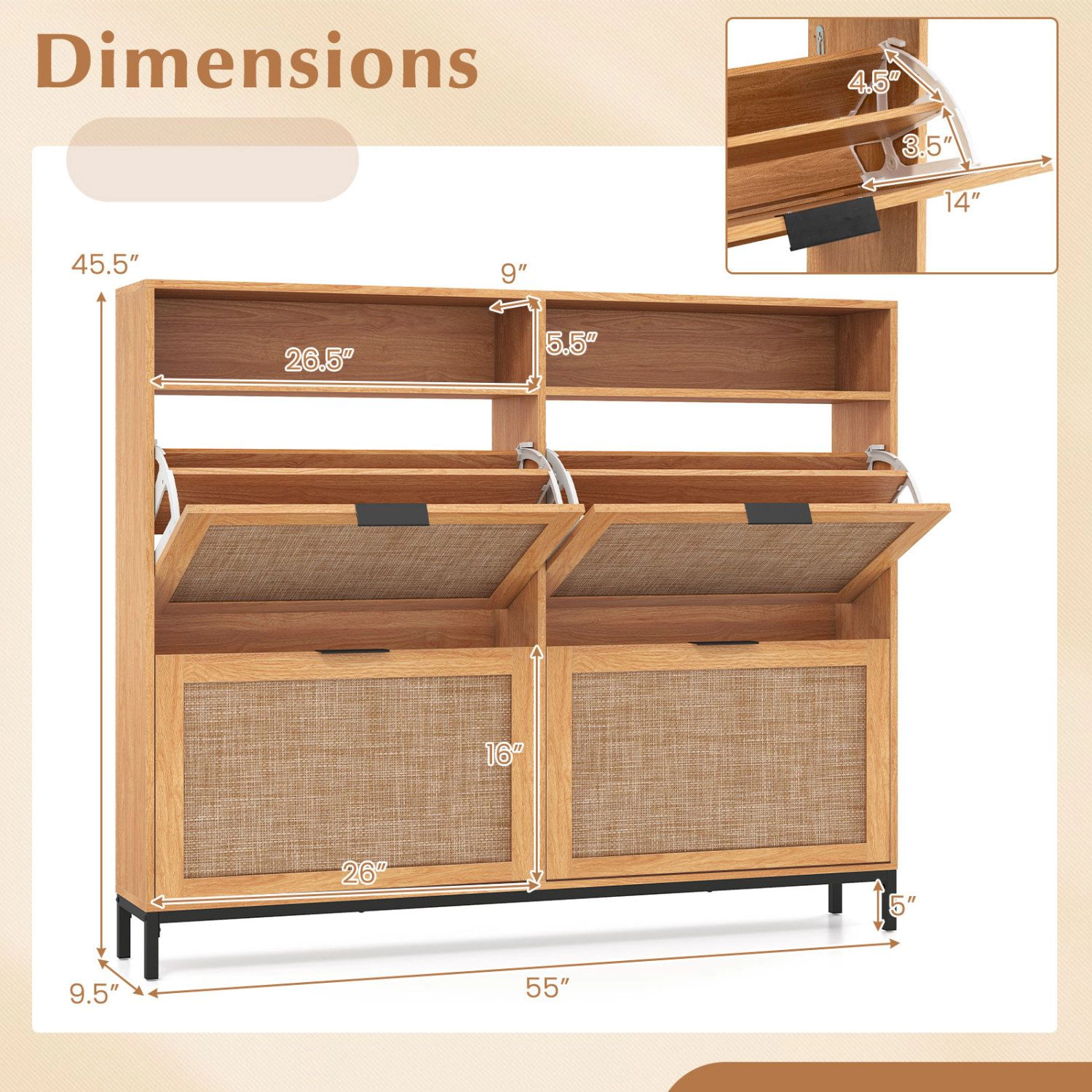 SlickBlue Entryway Shoe Organizer Cabinet with 4 Flip Drawers