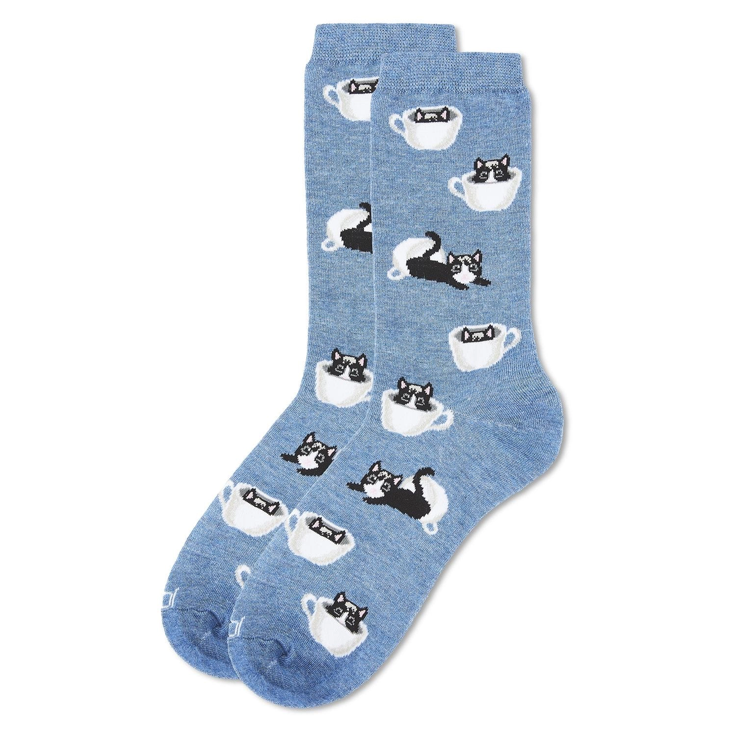 MeMoi Cup o' Cats Bamboo Blend Crew Socks