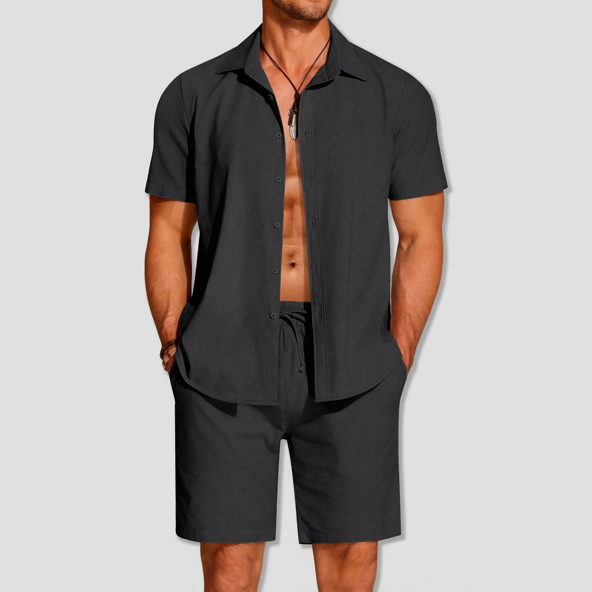COOFANDY Mens  Short Sleeve Button Down Shirt Shorts Set Casual Beach Outfits