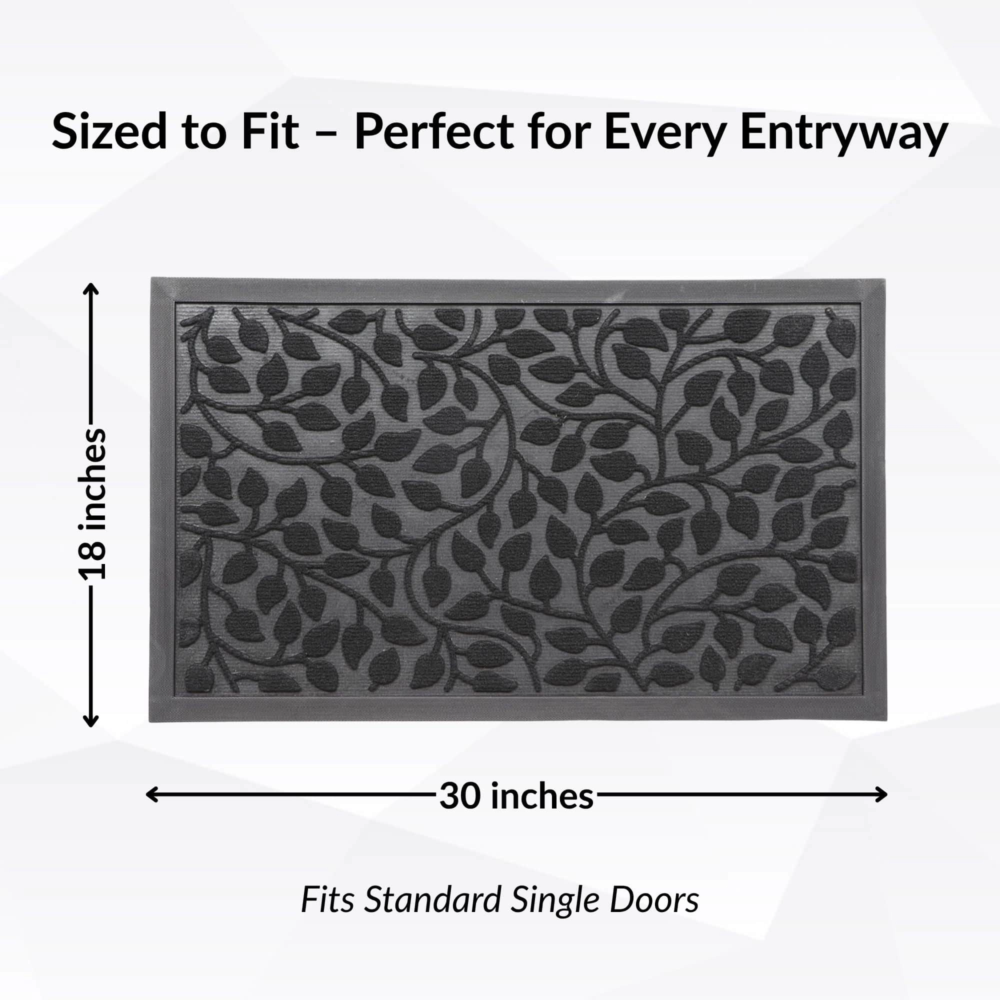Evideco French Home Goods Black Raised Leaf Polyester Doormat 30 x 18 Inches