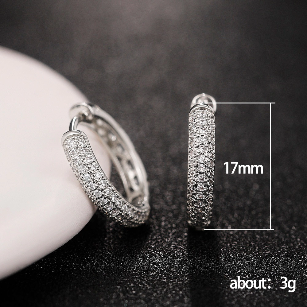 Lightweight White Gold Plated Tiny Round Cubic Zirconia Huggie Hoop Earrings