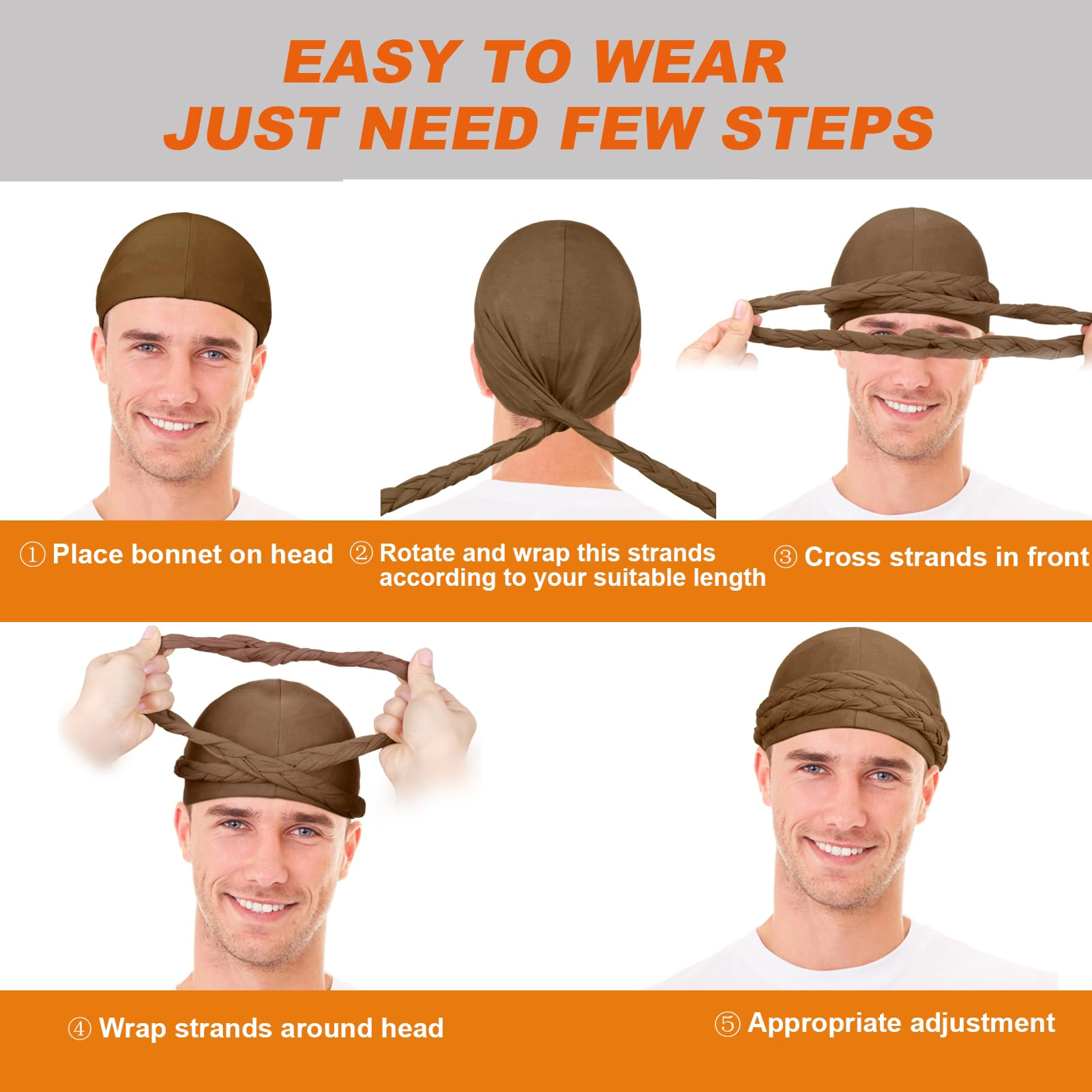 PIGFDK 6 Pack Satin Lined Turbans For Men  Silky Mens Turban Durag Waves Br& Hair Care
