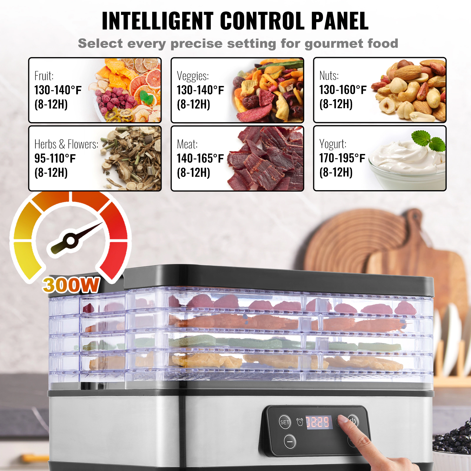 HONGGE Food Dehydrator Machine, Electric Dryer, Digital Adjustable Timer & Temperature for Jerky, Herb, Meat, Beef