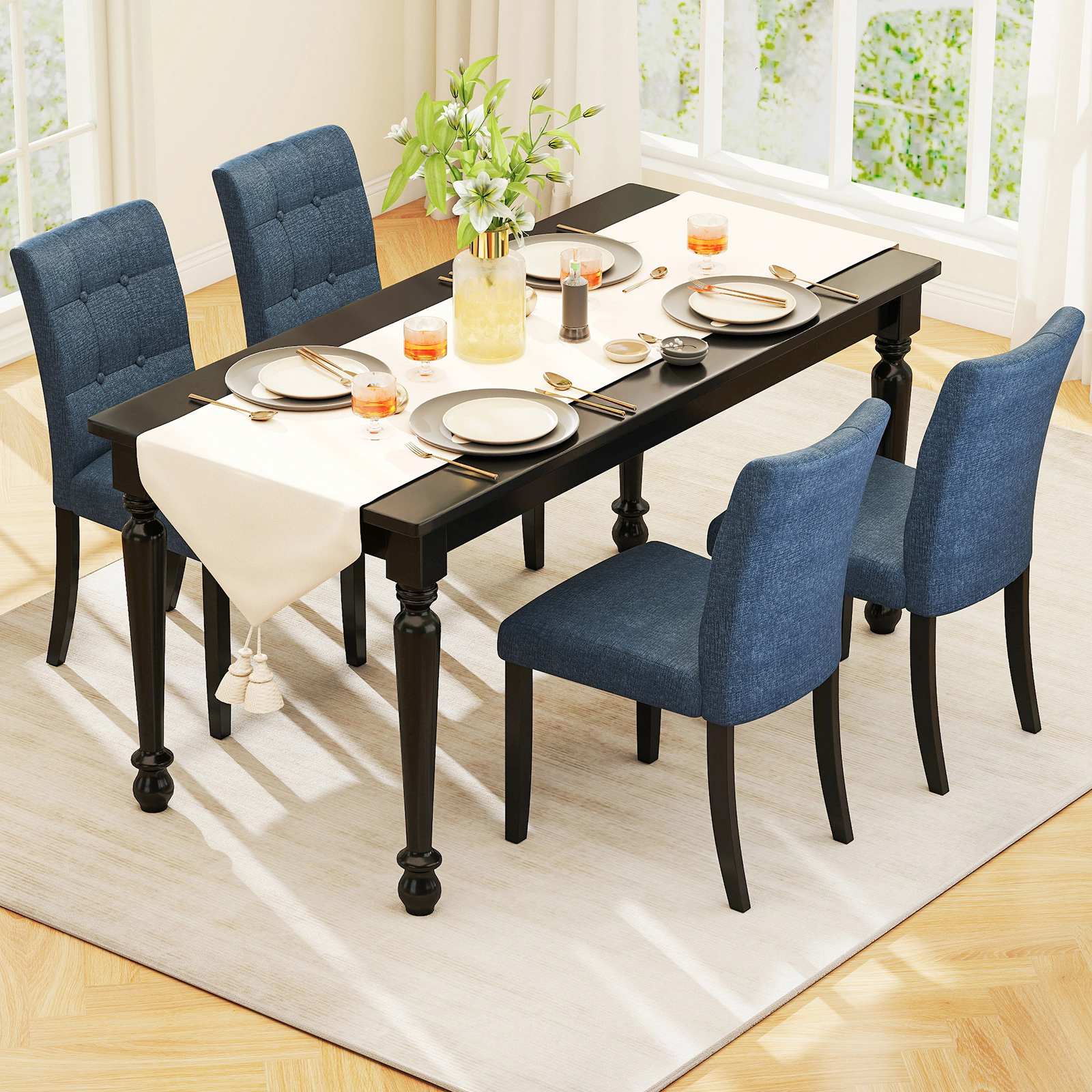 SUGIFT Tufted Armless Dining Chairs 400-lb Capacity Seat Height 19.5-in Dark Blue and Black