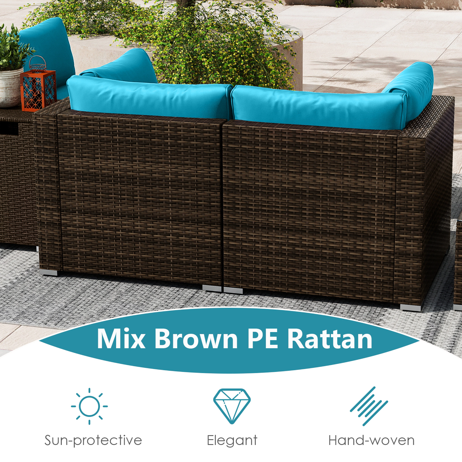 SUGIFT 9-Piece Gray Patio Wicker Sectional Set with 50000-BTU Fire Pit Table 35-in W 330-lb Tabletop Capacity