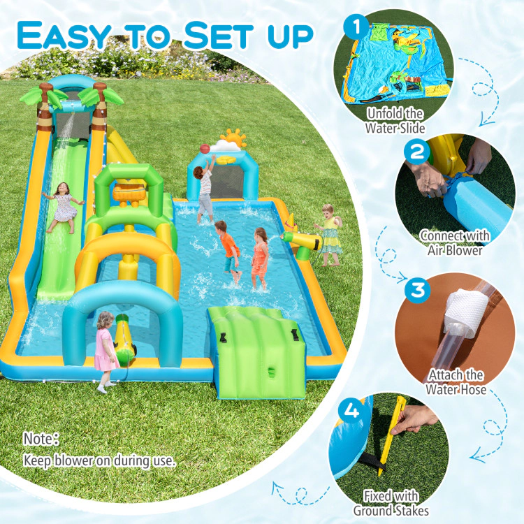 Hivvago Inflatable Water Slide Tropical Theme Dual Slide Aqua Park with 680W Blower