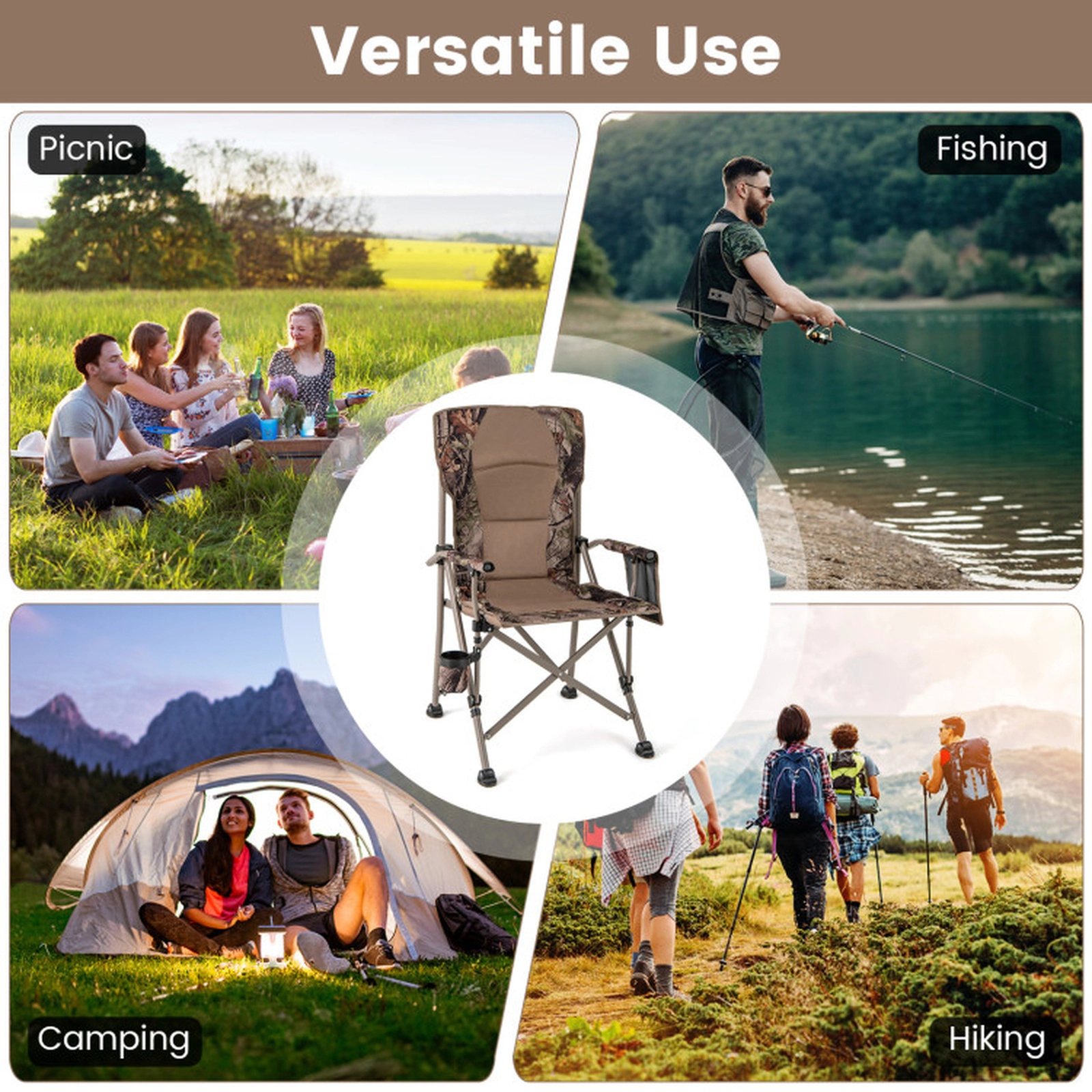 SUGIFT 400-lb Capacity 600D Oxford Folding Camping Chair with Cup Holder Mesh Pocket and Carry Bag