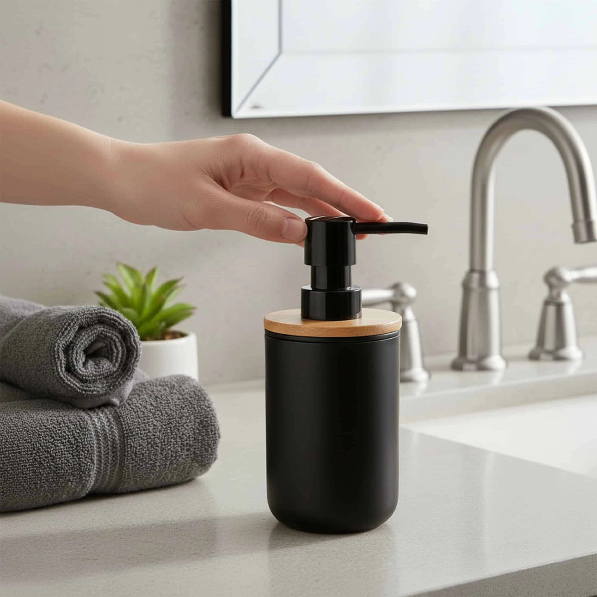 Evideco Padang Oval Soap Dispenser with Bamboo Pump - 10 oz
