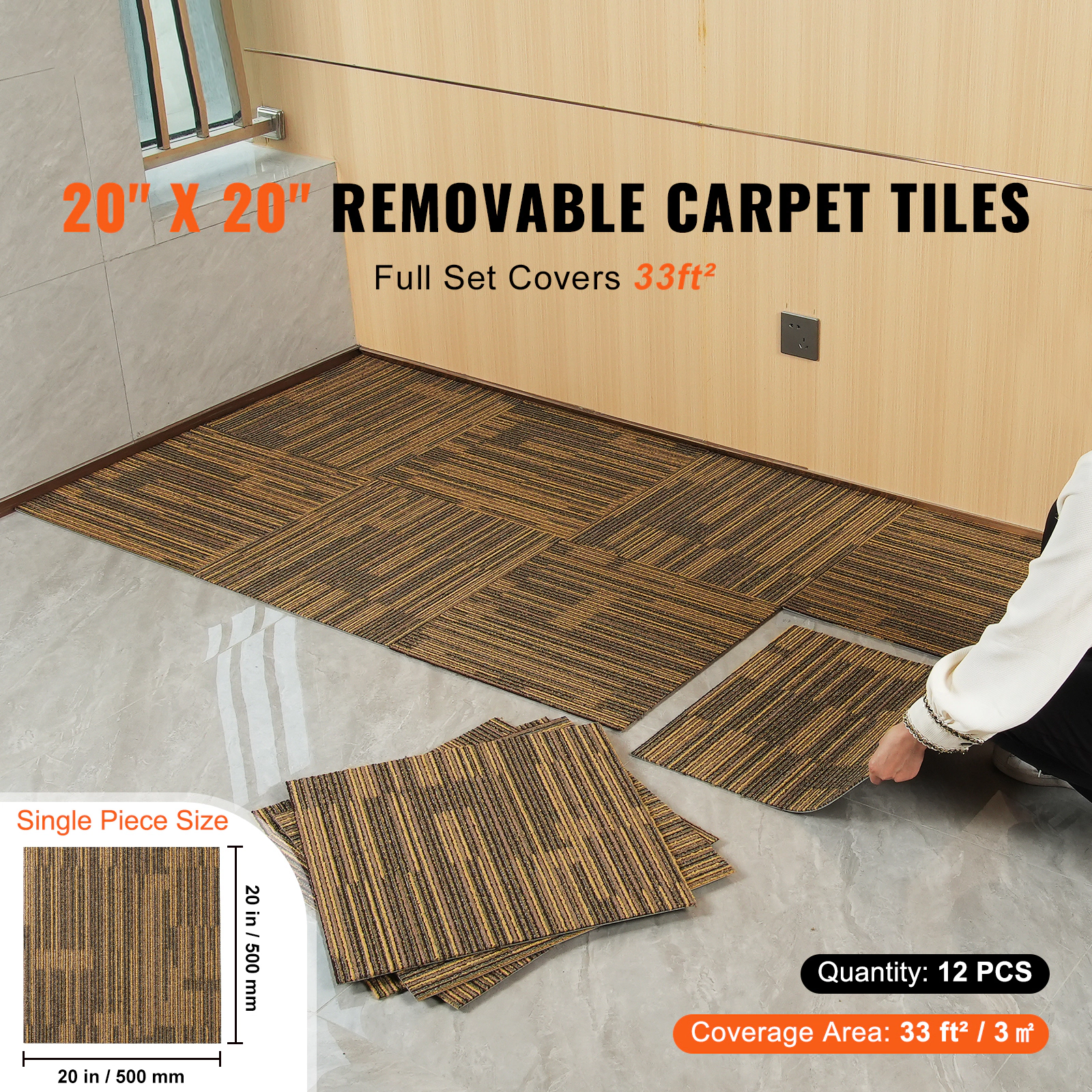HONGGE Carpet Tiles Reusable Carpet Squares With Padding Attached Soft Padded Carpet Tiles Easy Install DIY for Bedroom