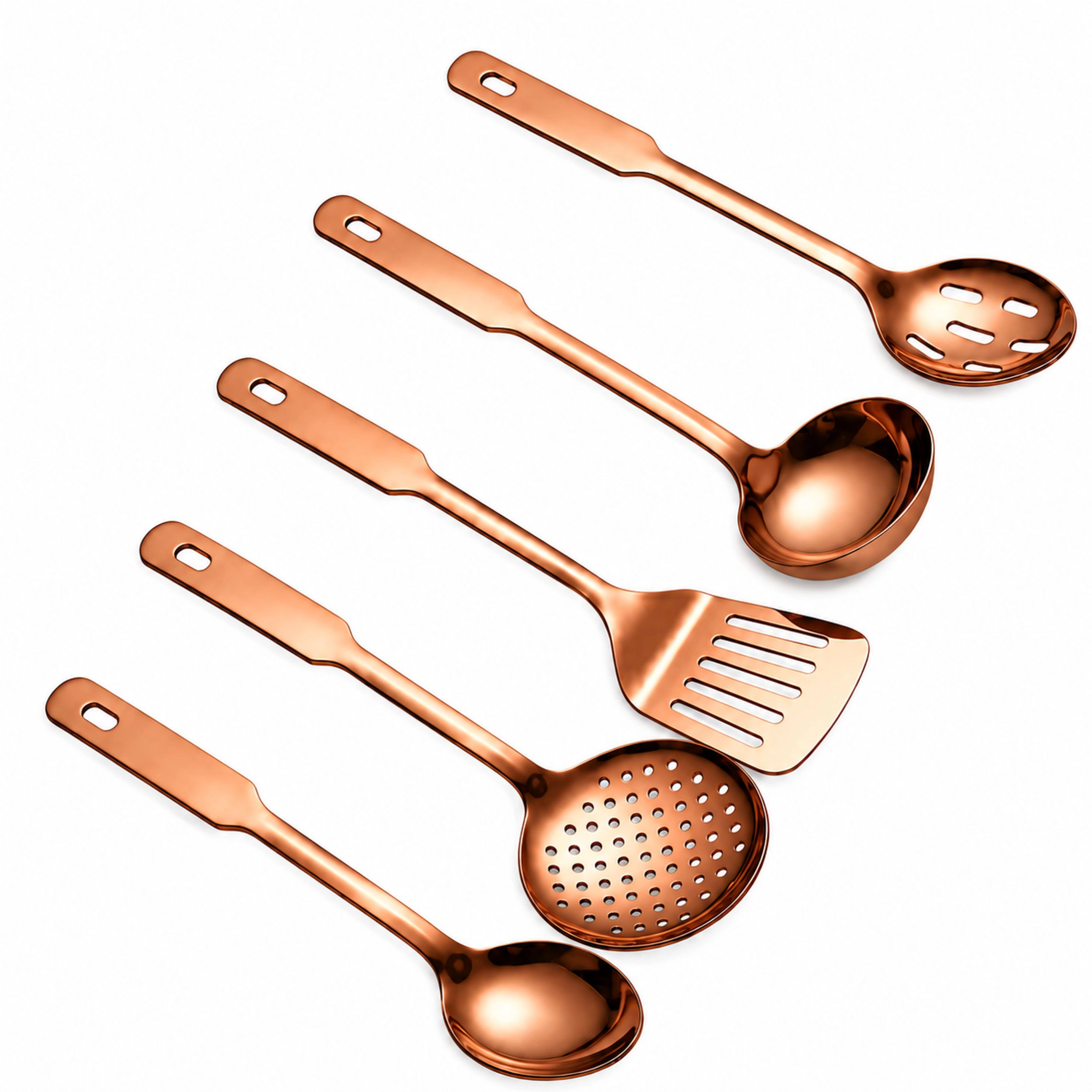 Home Collection 5-Piece Stainless Steel Cooking Utensil Set with Copper Finish 14-Inch