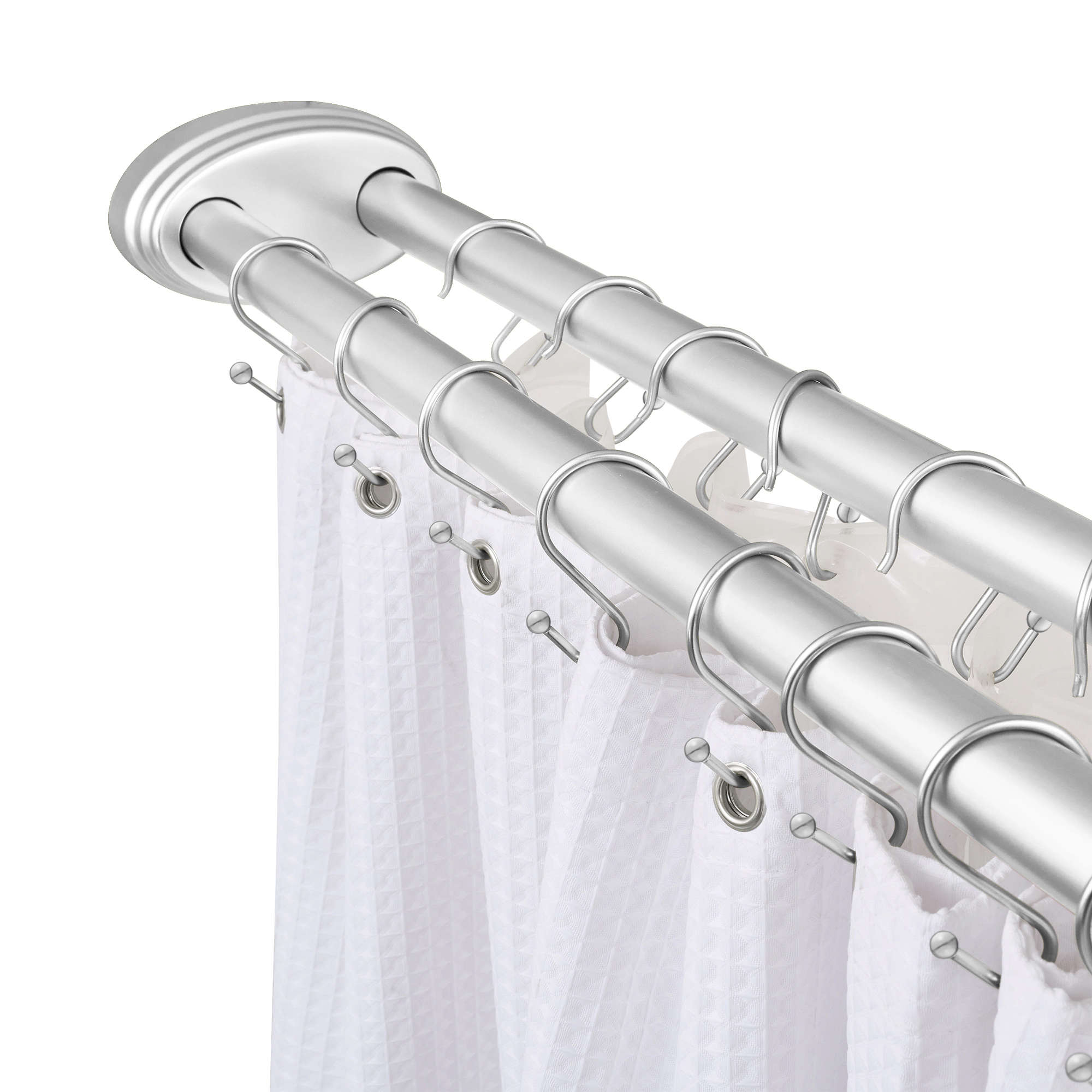 Utopia Alley Rustproof Aluminum Double L Shaped Shower Curtain Rod 72"Lx31.7"W, with 24 Hooks & Ceiling Support