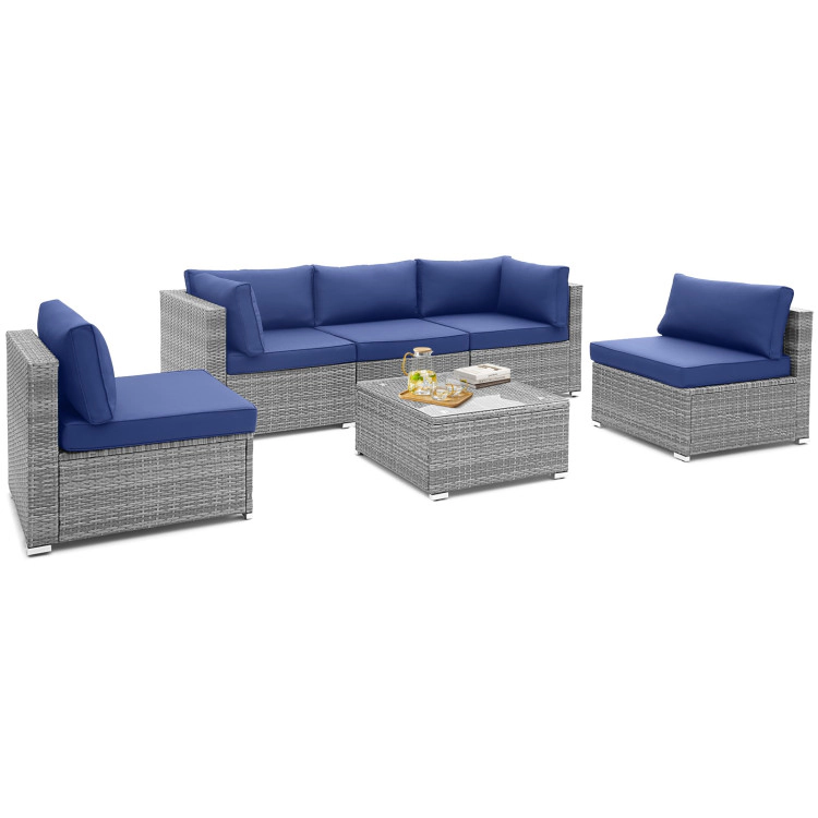 Hivvago 6 Piece Patio Conversation Sofa Set With Tempered Glass Coffee Table