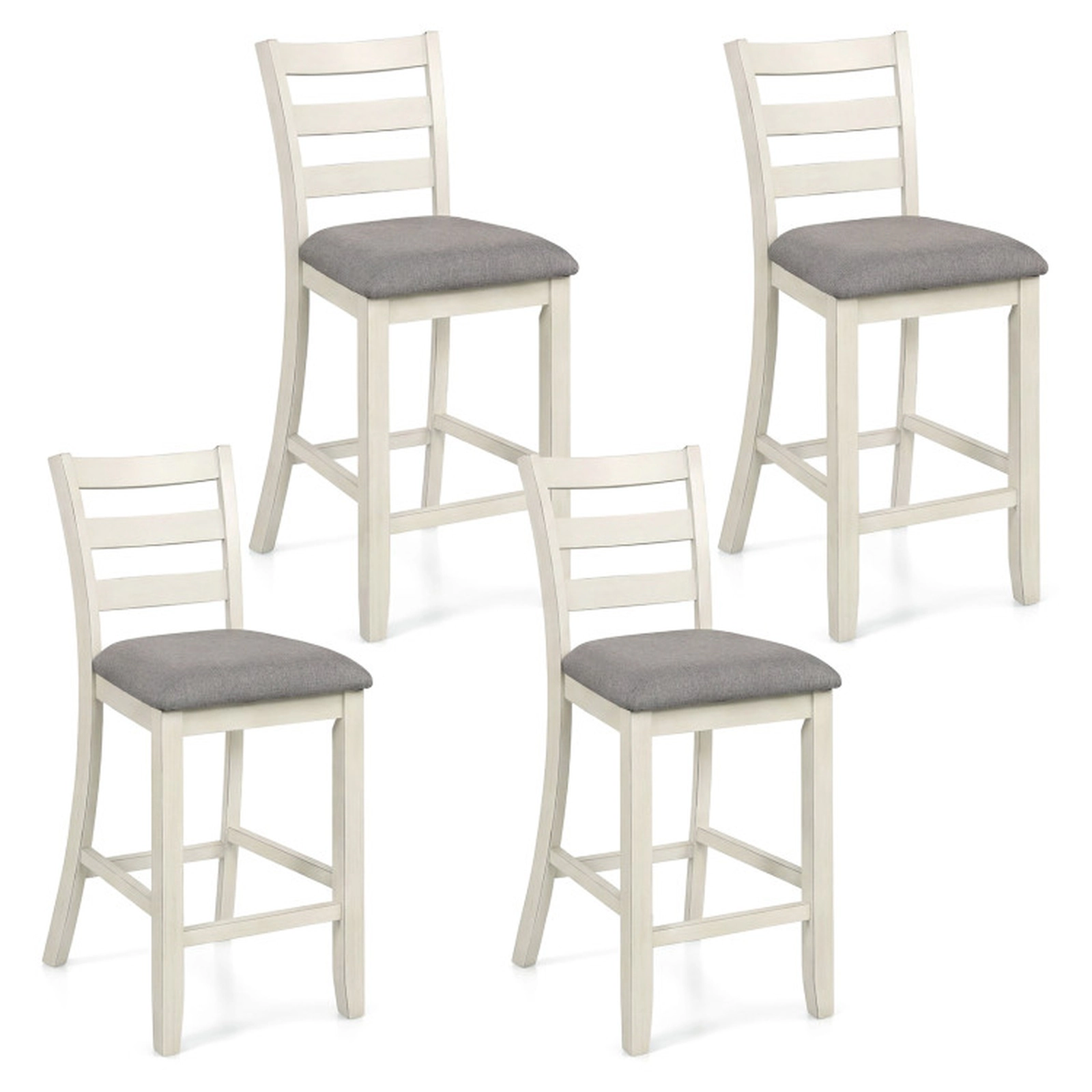 SUGIFT Beige Linen Fabric Seat and Rubber Wood Legs 4 Piece Counter Height Chair Set