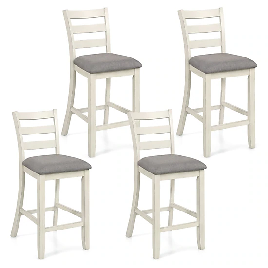 SUGIFT Beige Linen Fabric Seat and Rubber Wood Legs 4 Piece Counter Height Chair Set