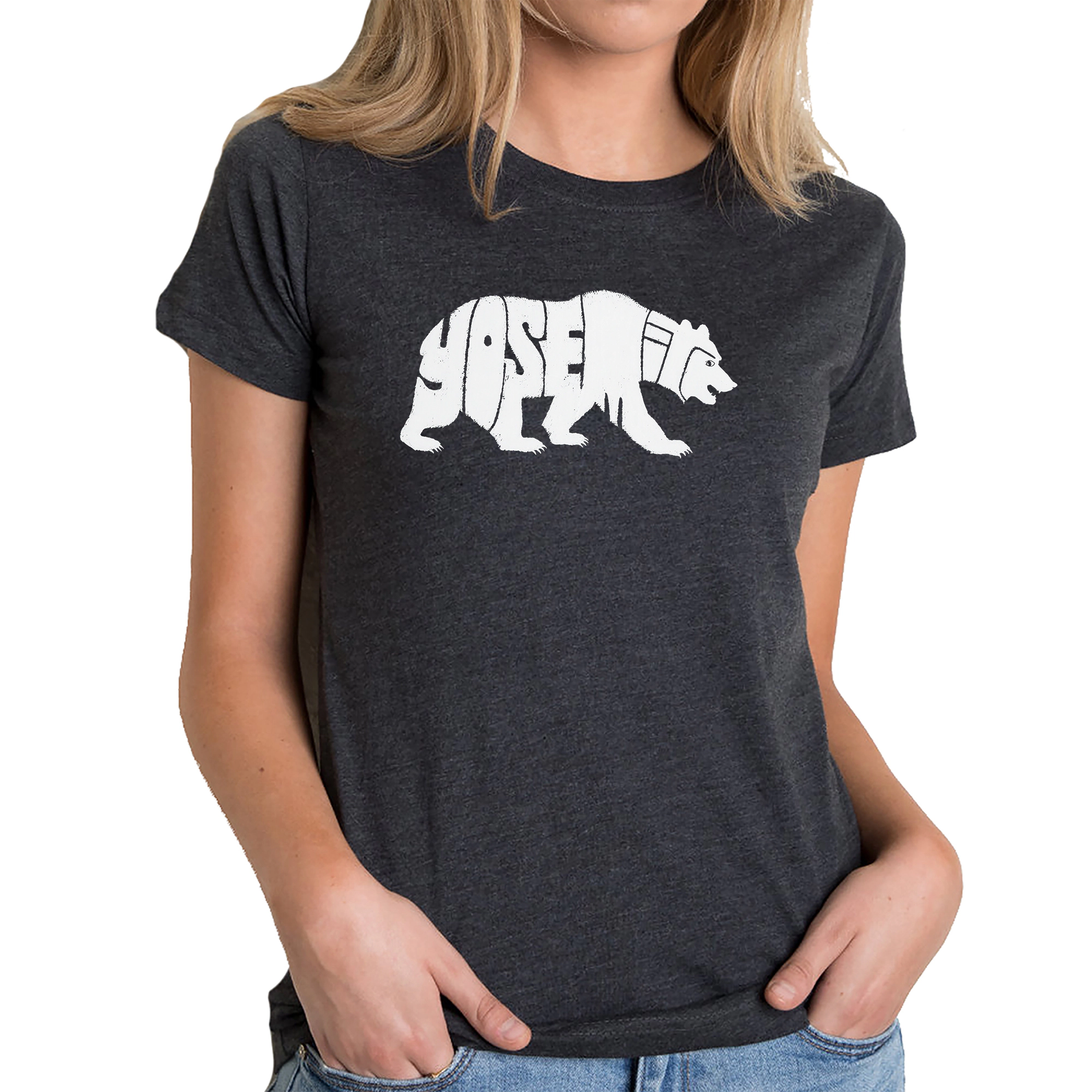 LA Pop Art Women's Cotton/Poly Blend Word TShirt - Yosemite Bear