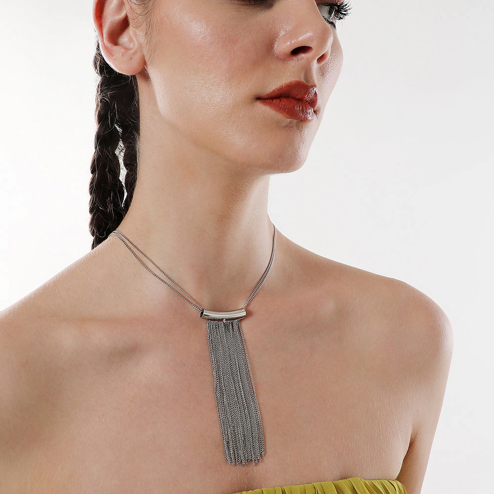 SOHI Women's Metallic Silver the Hanging Chain Bar Lariat Necklace
