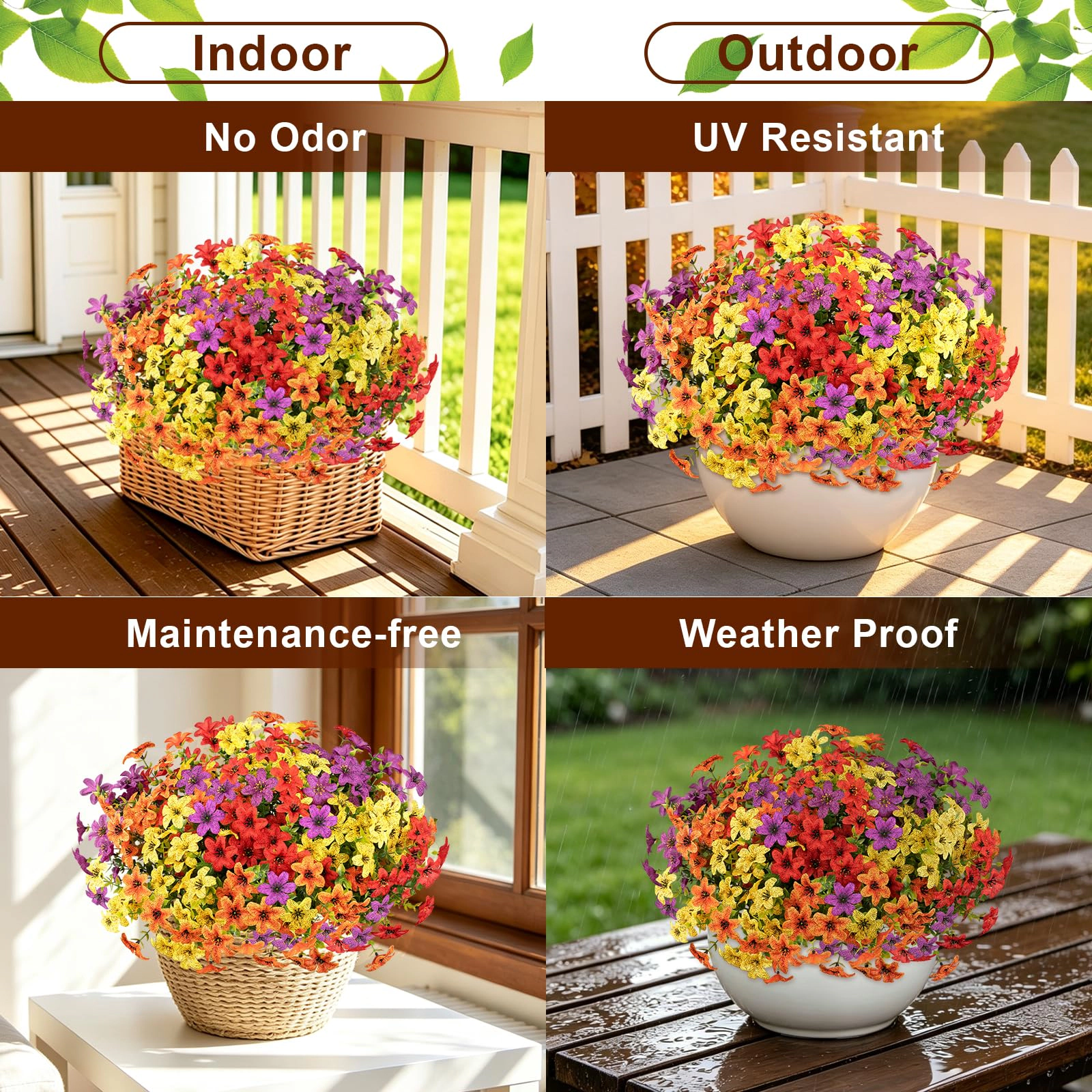 PUPWE Artificial Fall Flowers For Outdoors  12 Uv Resistant Faux Mums