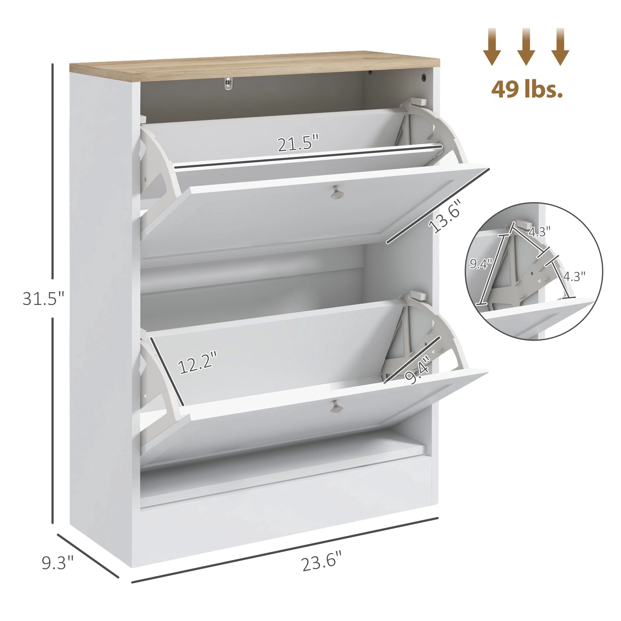 HONGGE Slim Shoe Storage Cabinet with 2 Flip Drawers and Adjustable Shelves for 8-12 Pairs, White
